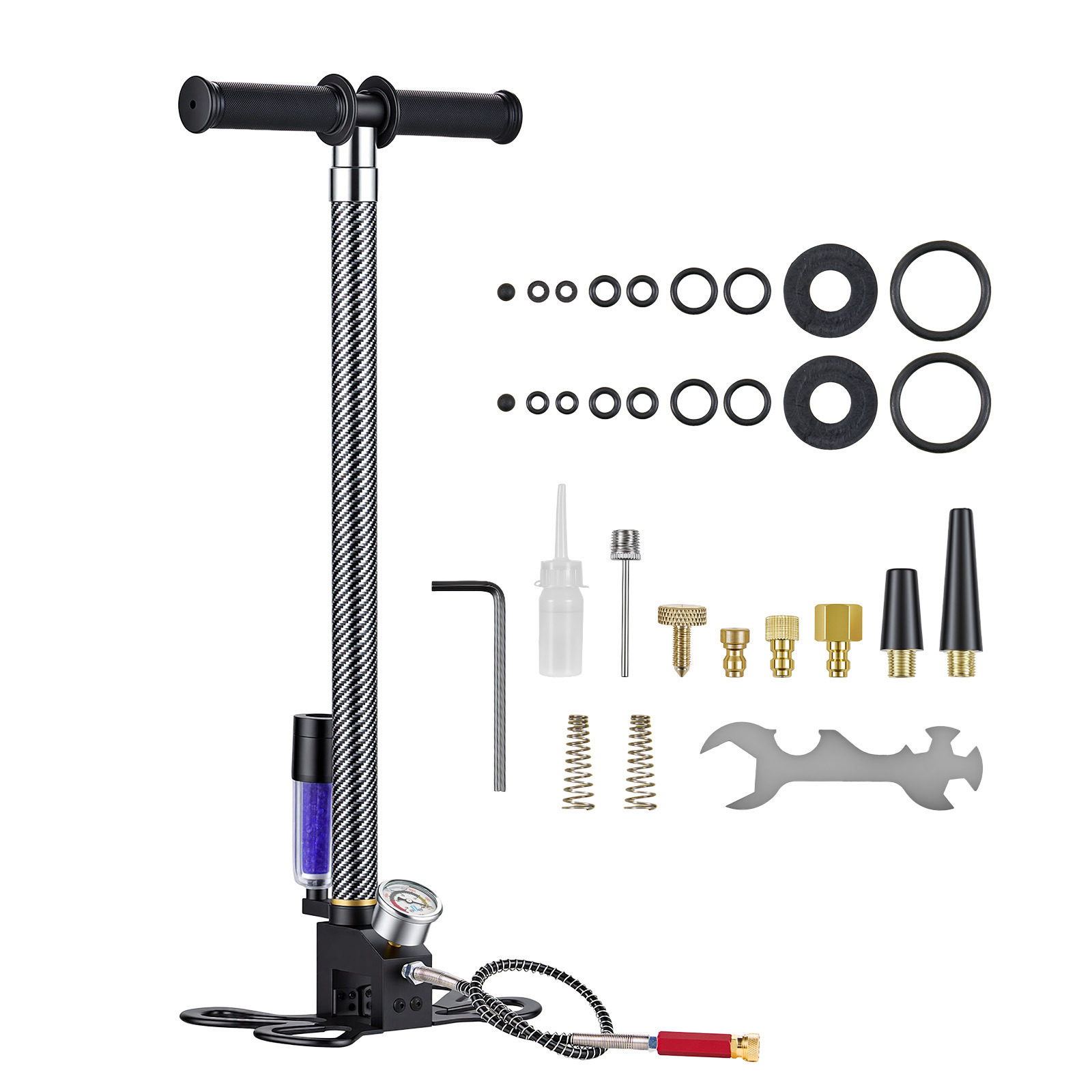 PCP Hand Pump, 3.5 Stage, High Pressure Air Rifle Filling Stirrup Pump, 31.03 MPa 4500 PSI, With Oil-Moisture Filter, Pressure Gauge, Stainless Steel Body, For Airguns Paintball Tire Filling