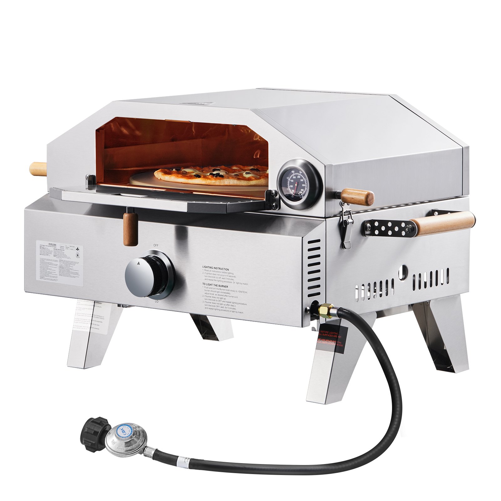 Outdoor Pizza Oven, 13 In Gas Fired Pizza-Maker, Portable Outside Gas Oven With Thickened Cordierite Pizza-Stone, And Built-in Thermometer, Pizza Or Grill Two Modes, For Camping & Backyard