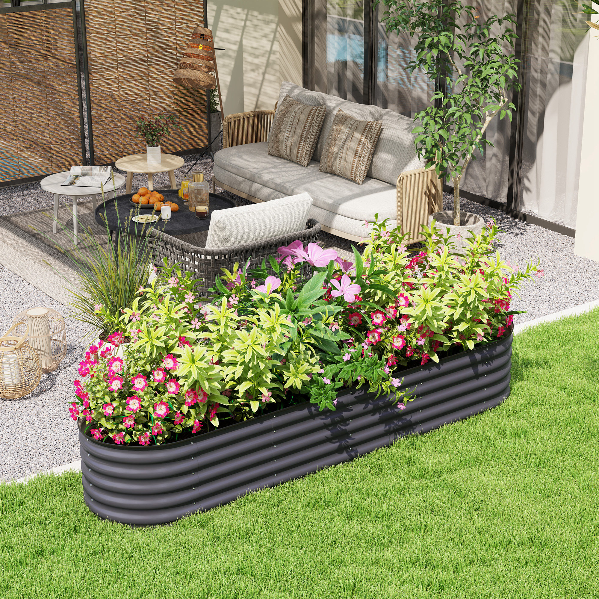 7.9 x 2 x 1.4 Galvanized Raised Garden Bed Kit, Metal Planter Box with Safety Edging, Dark Gray