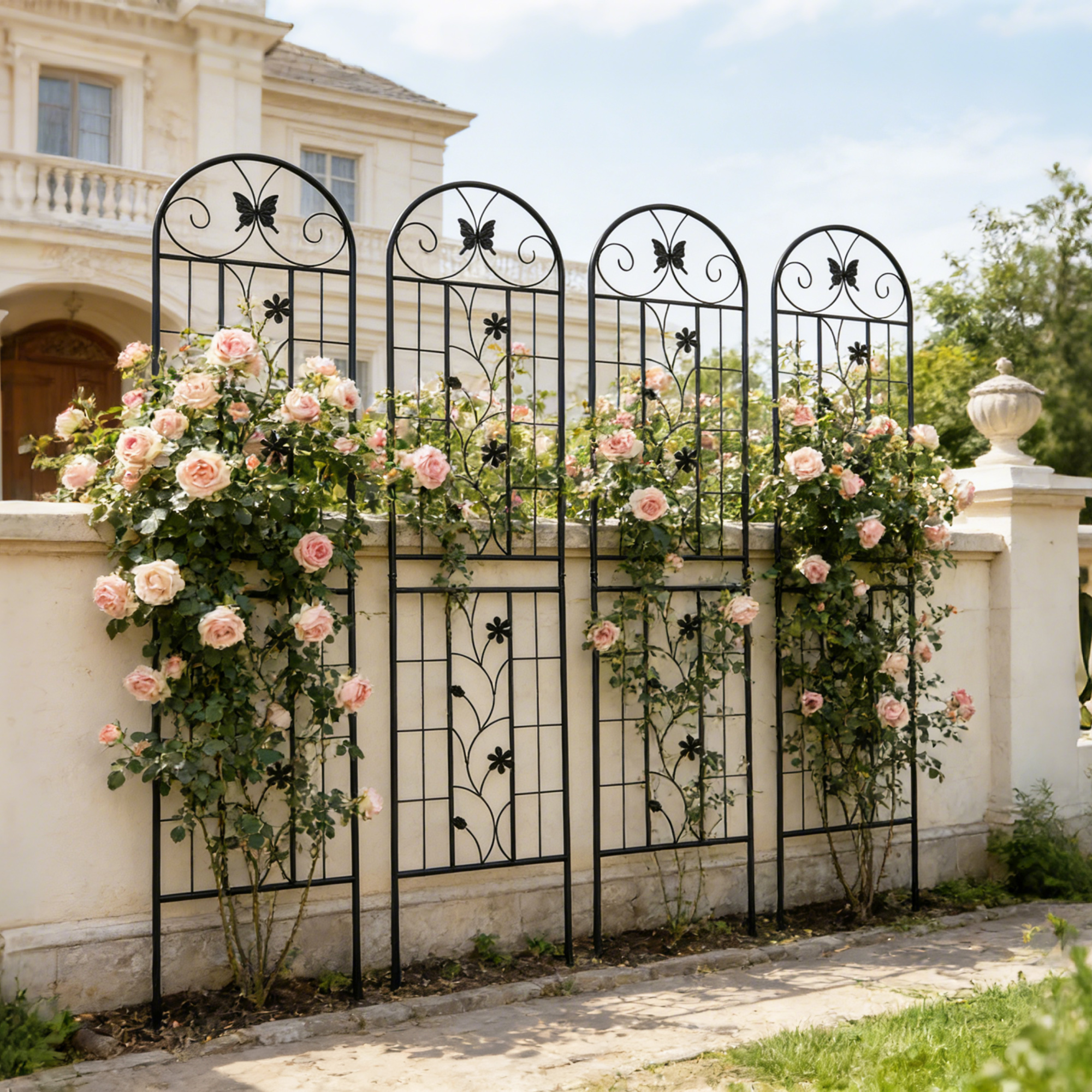4 Pack Metal Garden Trellis 86.7  X 19.7  Rustproof Trellis For Climbing Plants Outdoor Flower Support Black
