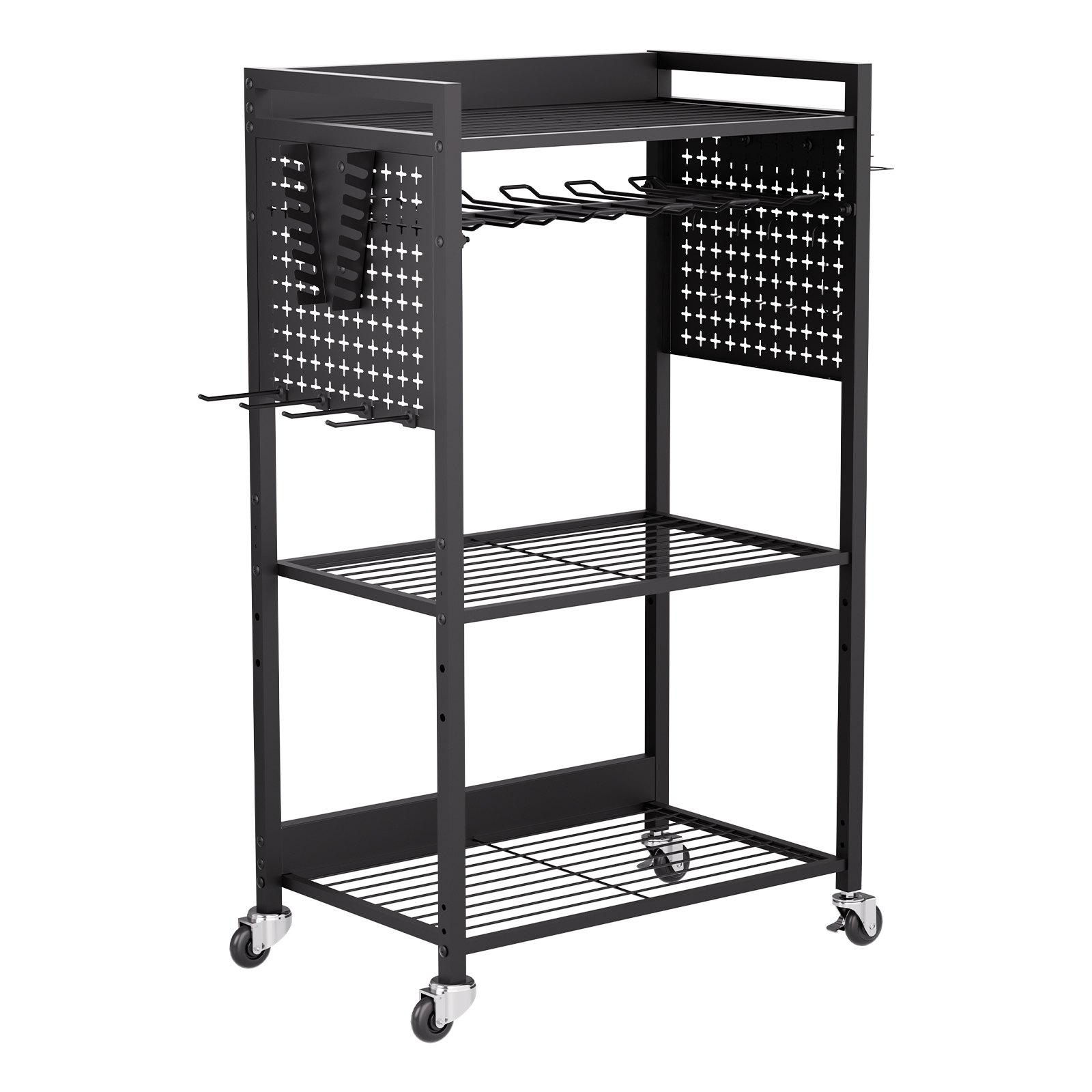 Carro organizador de herramientas de 4 niveles con ruedas, 150 libras, para taller, negro