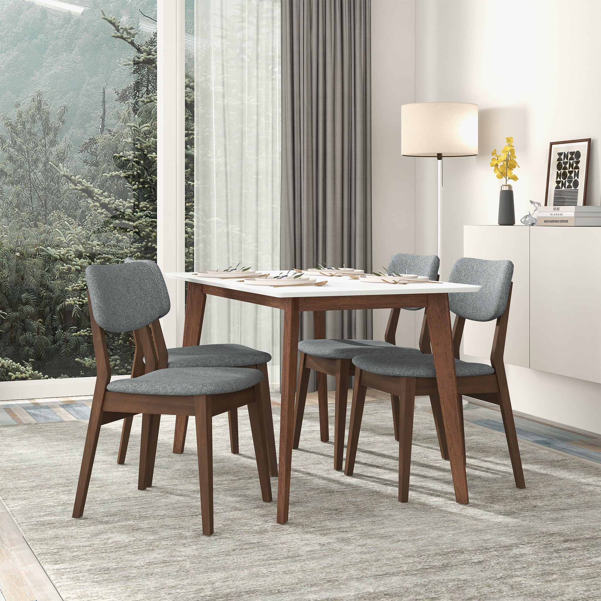 Silla de comedor Carlos de tela gris oscuro, juego de 2