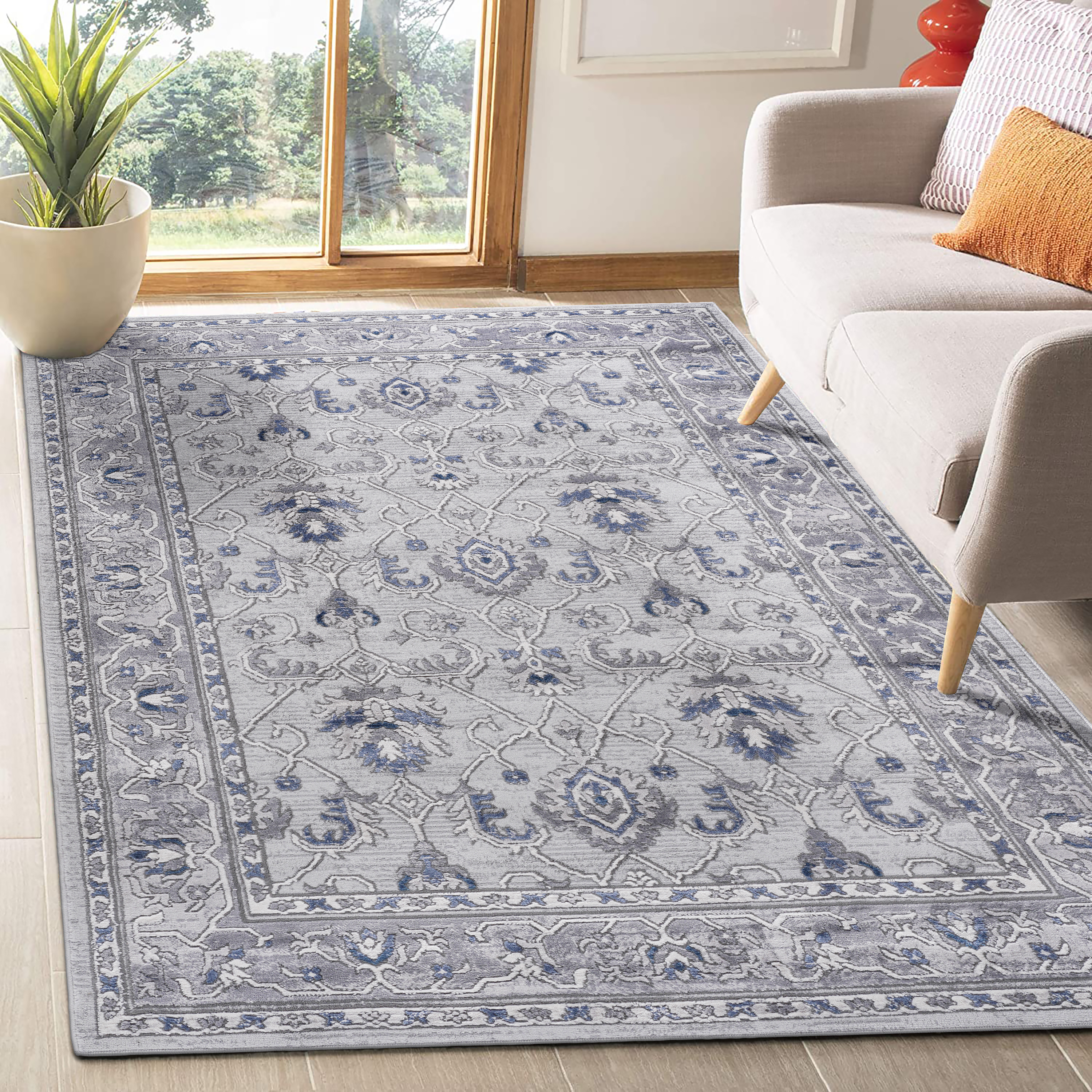 Alfombra MARFI Collection 5x7, gris, azul, estilo oriental