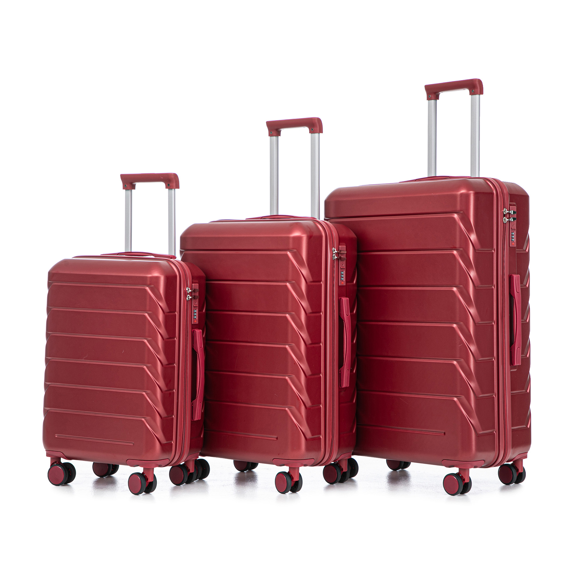 20X24X28  3 Pcs Set In ABS Spinner Wheel Luggage, Matching Color , With Combination Lock Wine Red