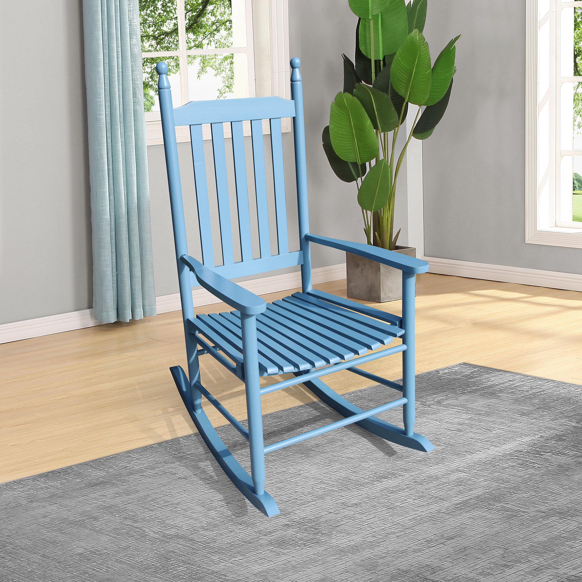 Sillón mecedora de madera para porche, Azul