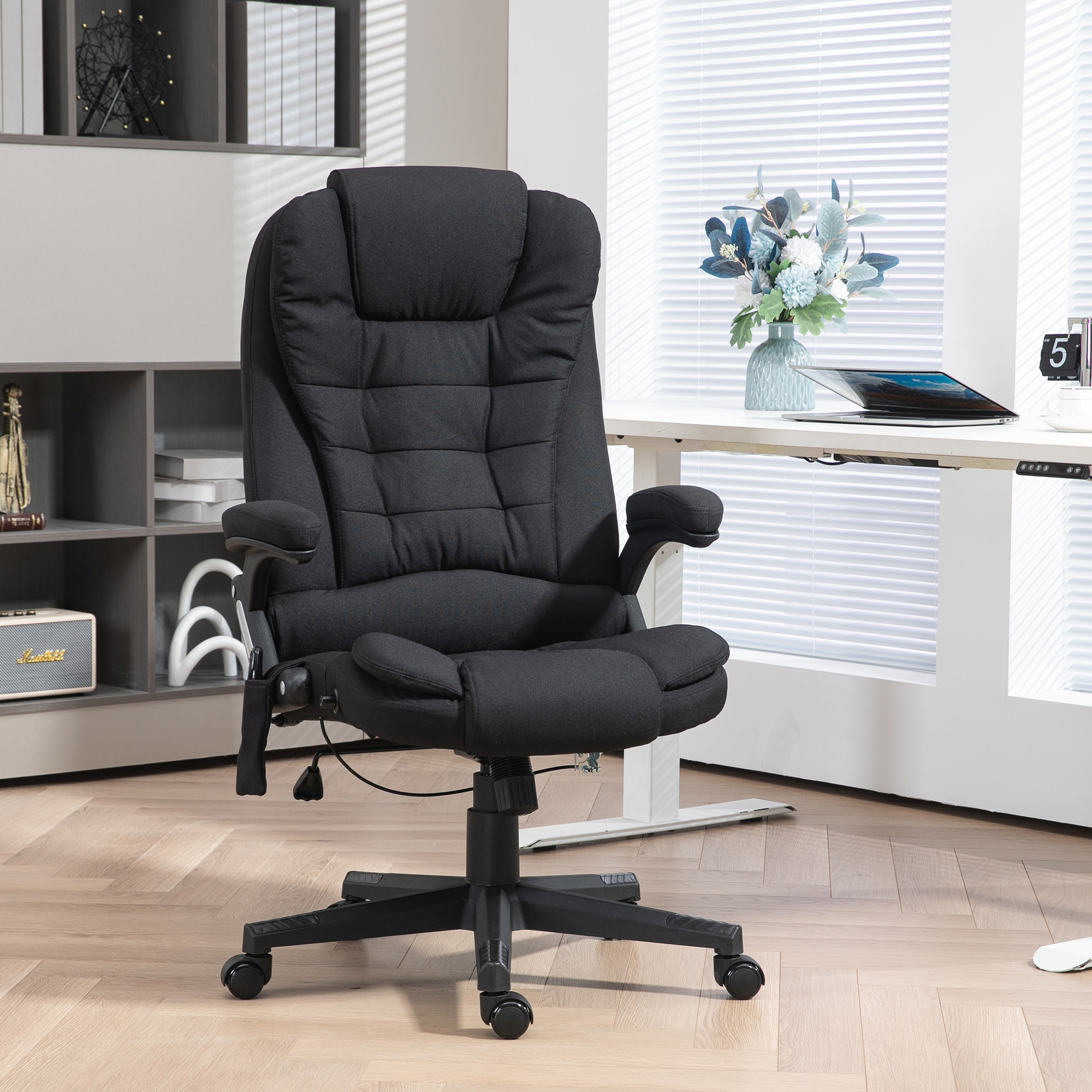 Silla de oficina con masaje vibratorio de 6 puntos, calefacción y respaldo reclinable.