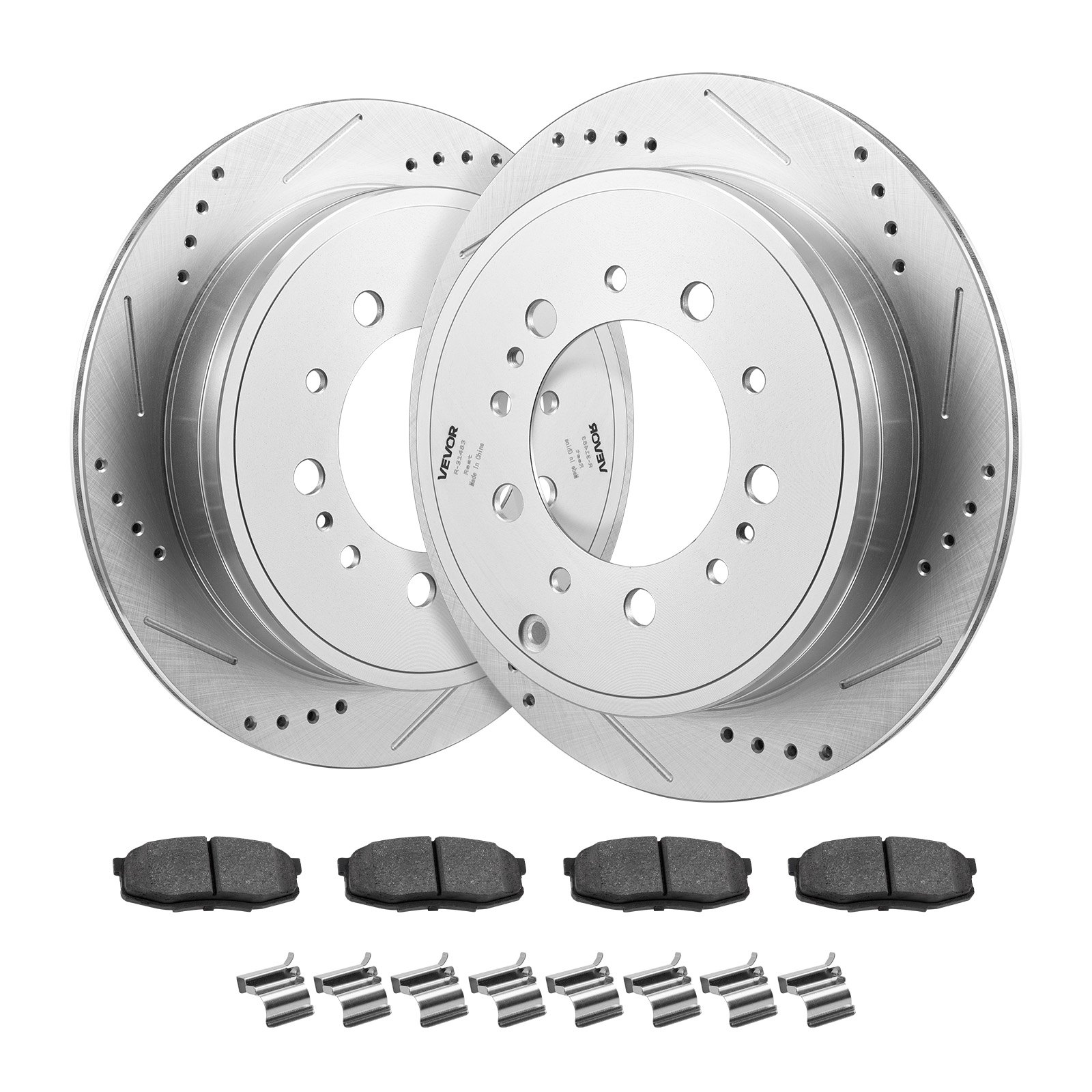 Front & Rear Ceramic Brake Kit Compatible With 2016-2021 Lexus LX570, 2016-2021 Toyota Land Cruiser, Drilled And Slotted Brake Rotors Ceramic Brake Pads Replacement Kit, 14 Inch Front Rotors
