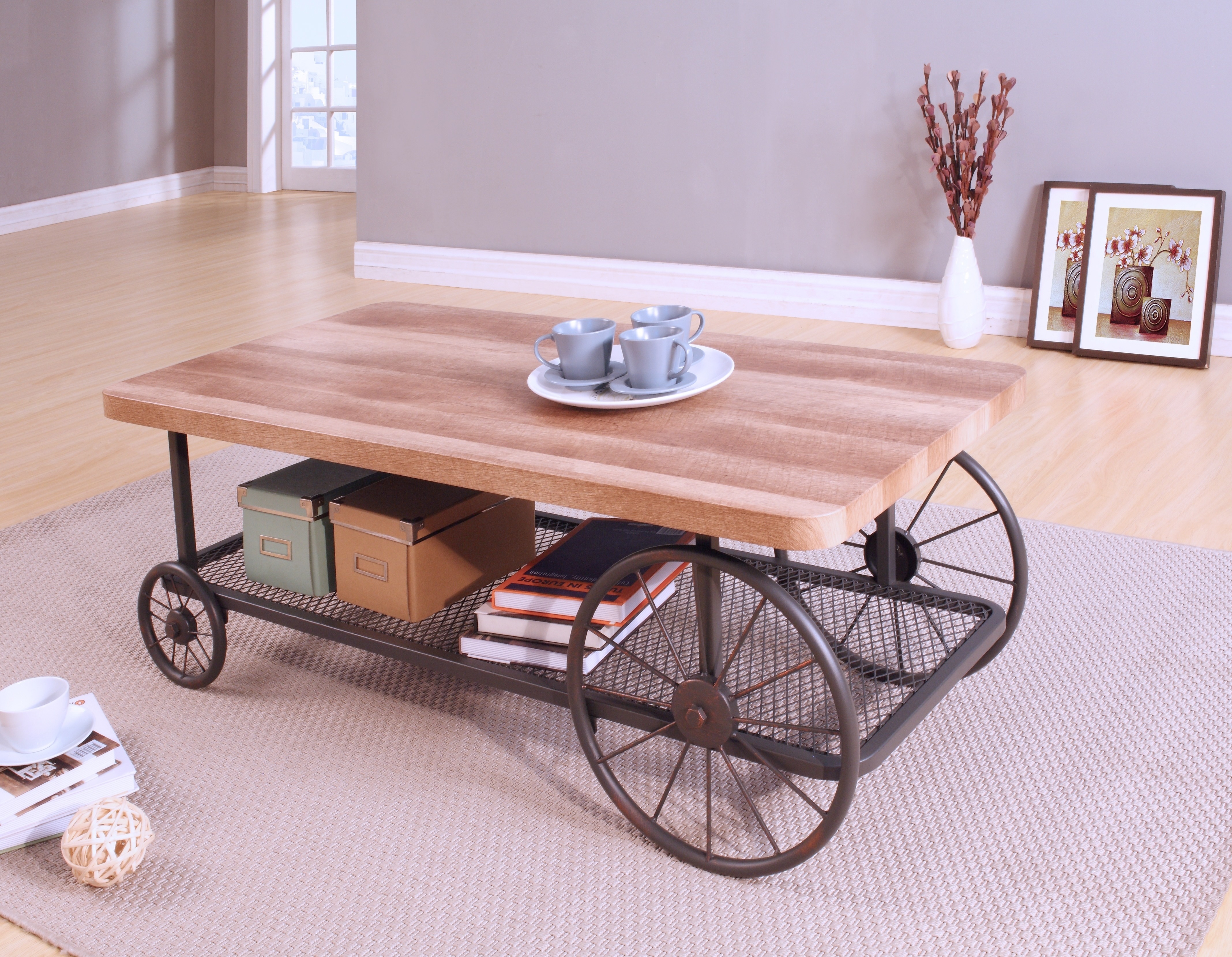 Mesa de centro Francie con acabado roble y gris antiguo