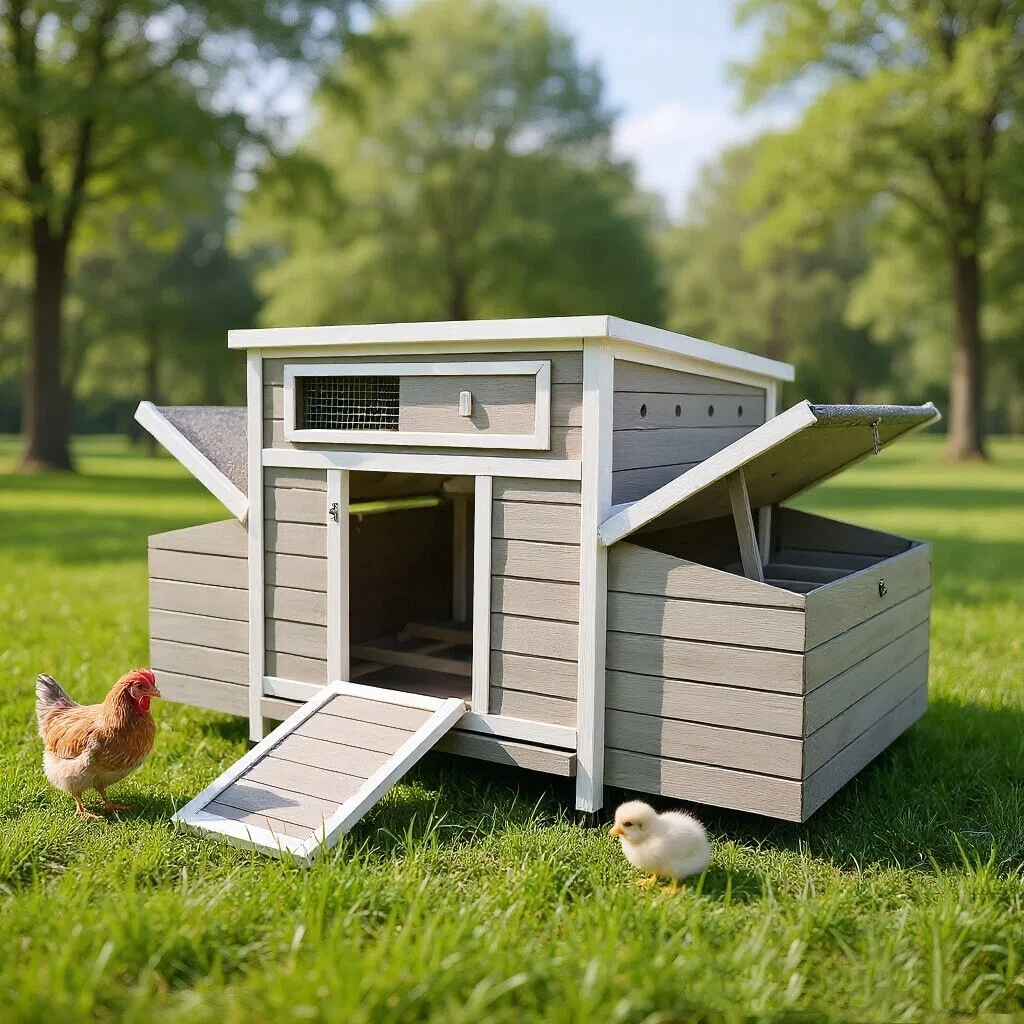 Gallinero grande de madera para exterior con 2 nidos laterales