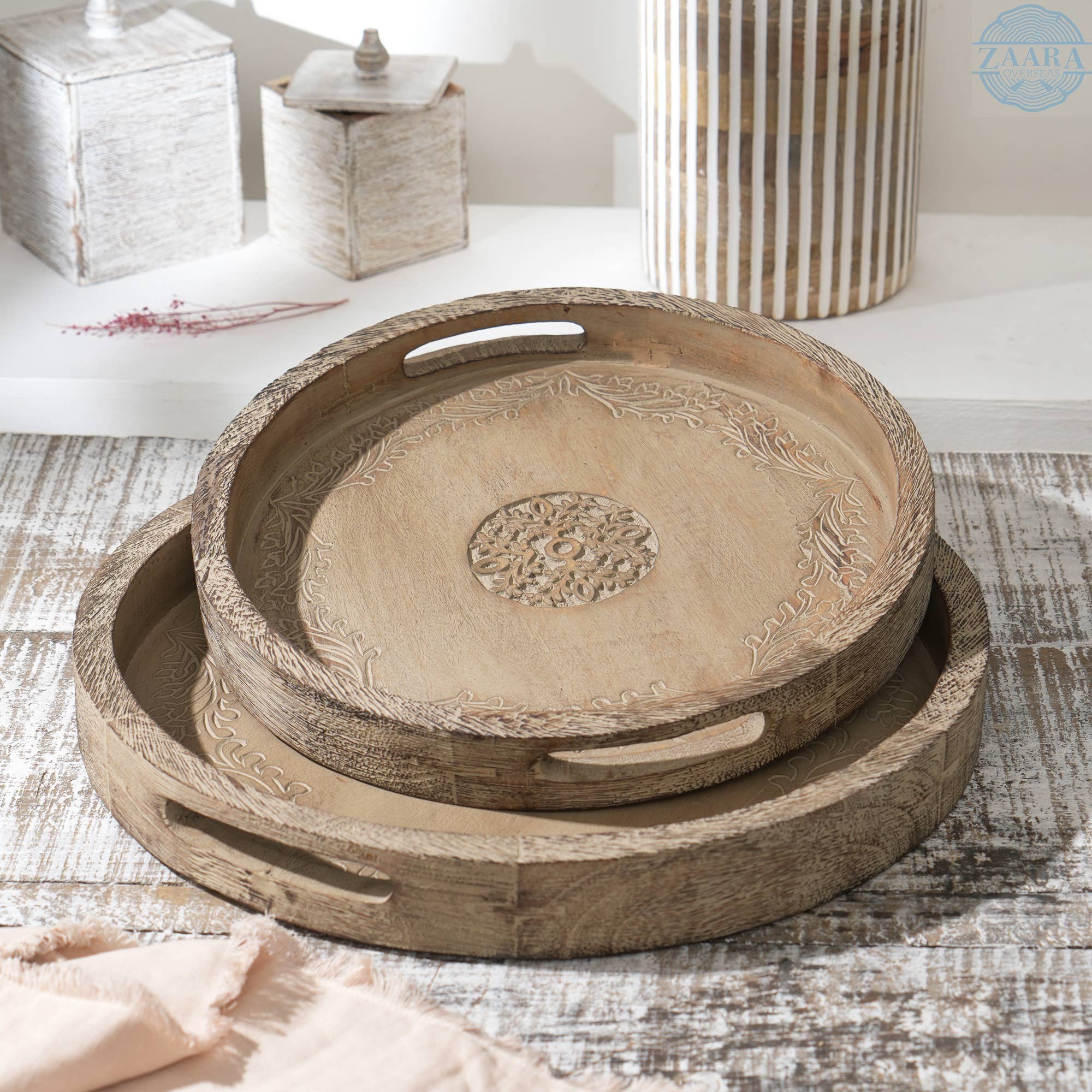 Round Mango Wood Serving Tray - 18  Rustic Brown Design For Stylish Entertaining