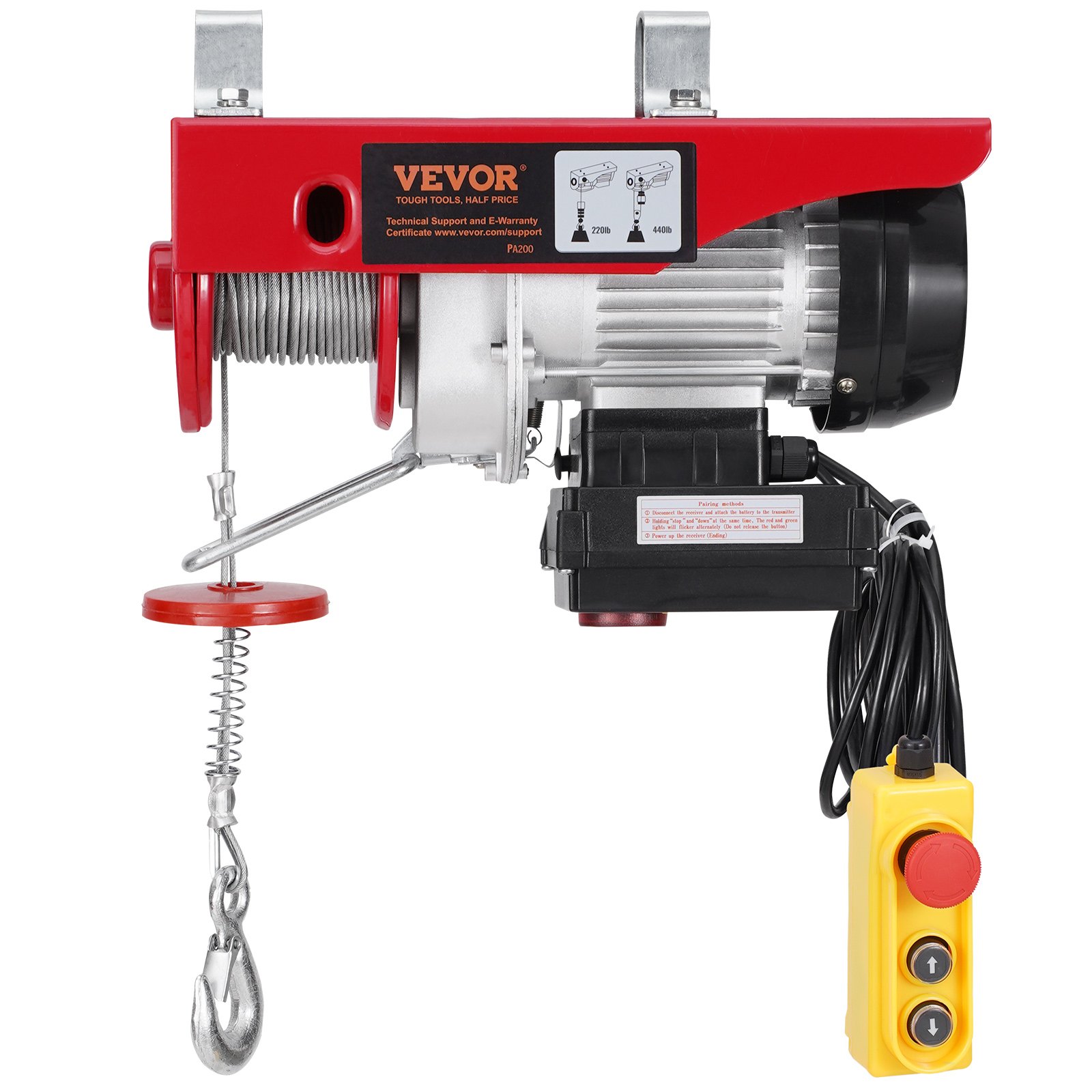 Electric Hoist Crane Winch 440 Lbs 328 Ft Wireless & 14 Ft Wired Remote