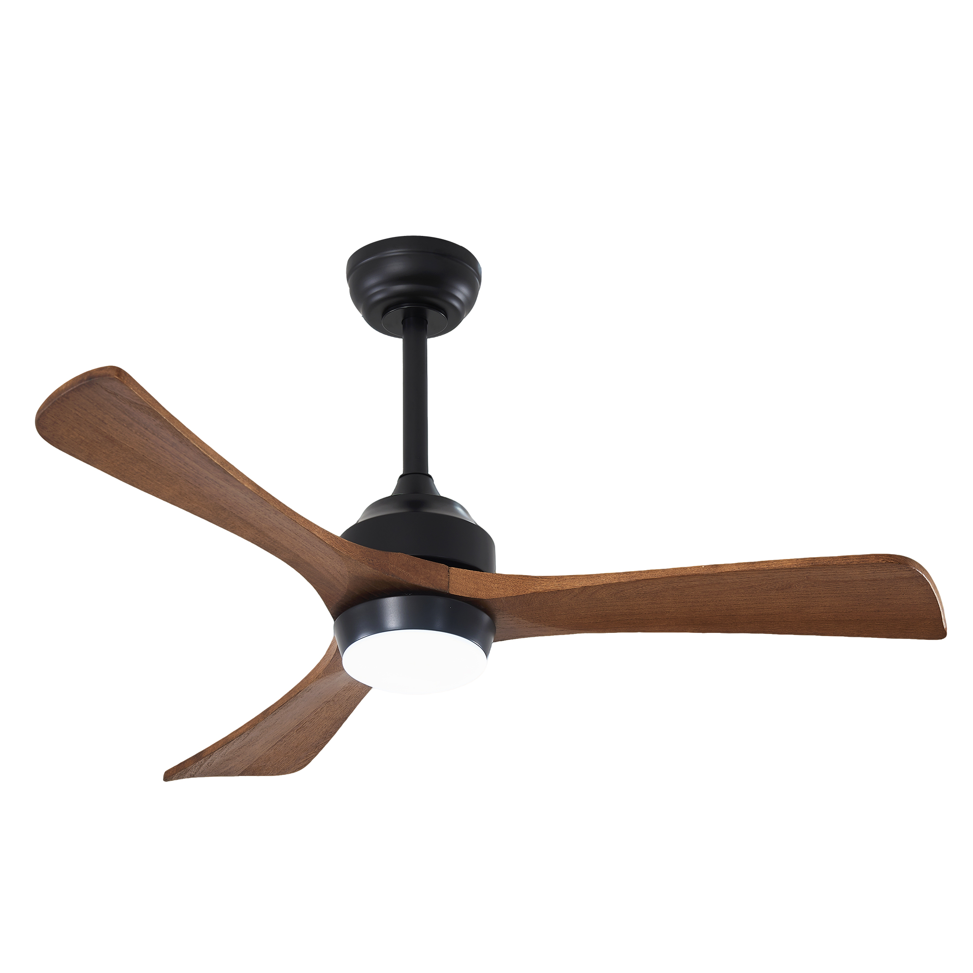 Ventilador de techo de 42 pulgadas con aspas de madera, luz y control remoto, negro mate