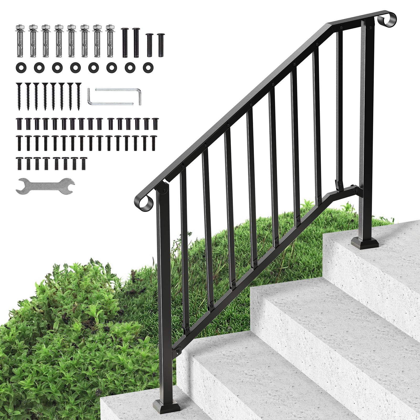 Pasamanos de 3-4 peldaños para exterior, para personas mayores, negro, arco retro