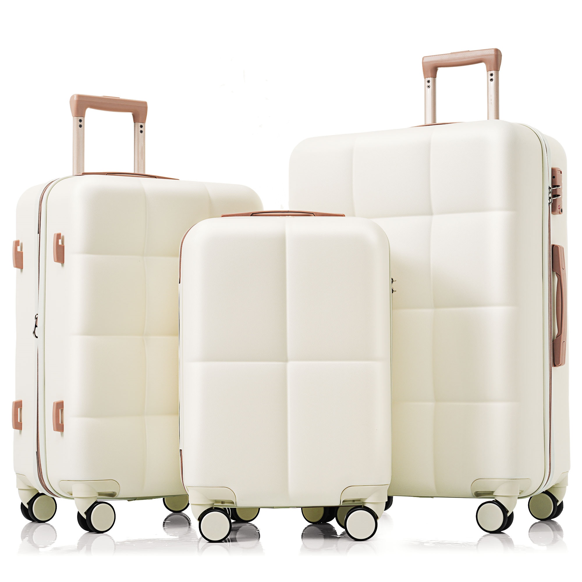 Luggage Set Of 3, Airline Certified Carry-on Luggage With Cup Holder, ABS Hard Shell Luggage With Spinner Wheels, White