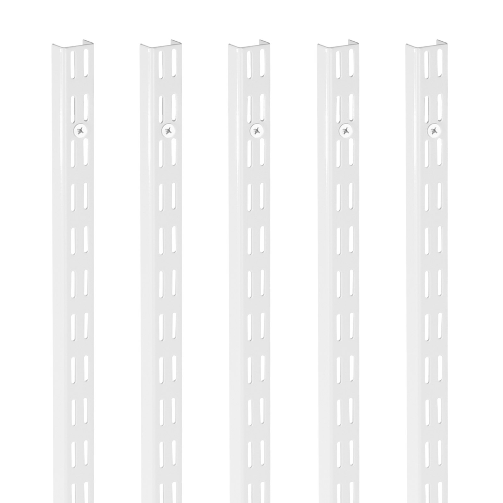 Shelf Pilaster, 60-inch 5 Pack, Dual Track Upright Wall Shelving System, Heavy Duty Support System Twin Slot Shelf Rails, 25 Screws, Suitable For Cabinet Closet Organization Storage, Silver