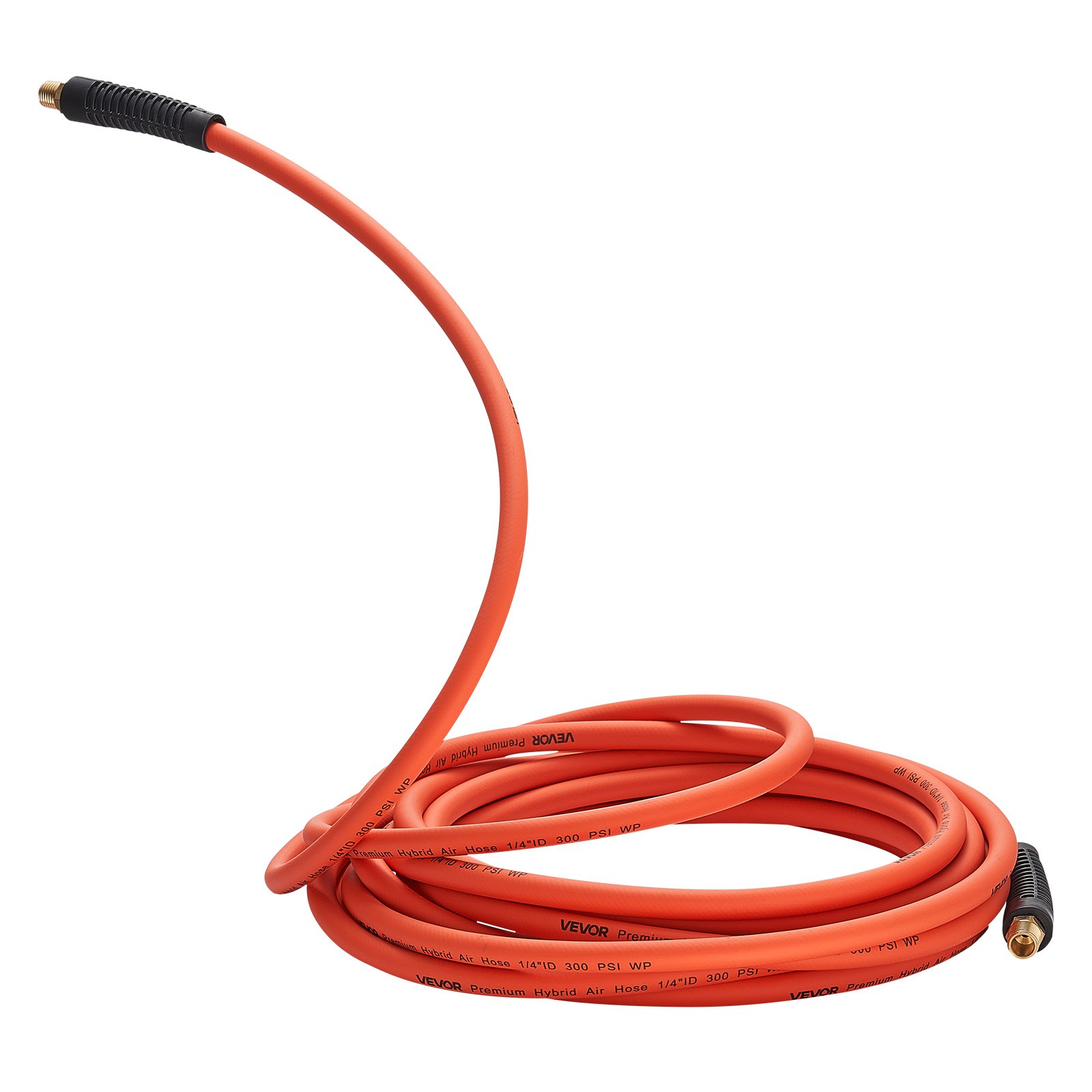 Air Hose, 1/4" X 100ft Hybrid Air Hose, Lightweight, Kink Resistant, Pneumatic Hoses With 1/4 Inch Solid Brass Male Fitting, Three-Layer Hybrid Material, 300 PSI, All-Weather Flexibility, Orange