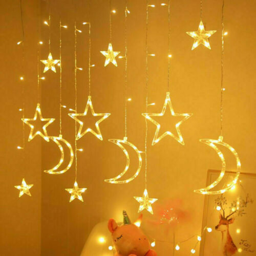 Luces LED de cortina tipo guirnalda con estrellas, para ventana, Navidad y fiestas