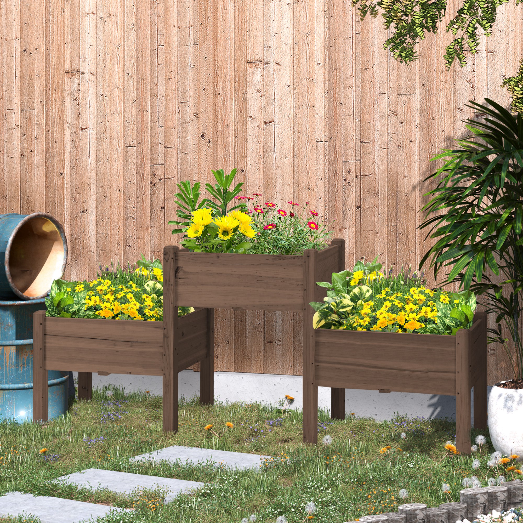 Bancal elevado de 3 niveles, 73x18x32 pulgadas, con 3 maceteros para vegetales, café
