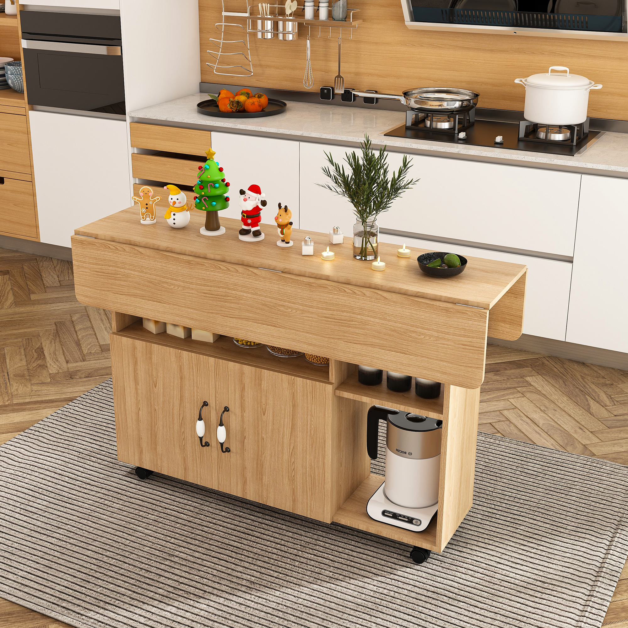 Multi-Functional Folding Table With Storage Shelves And Wheels  47 Inch Foldable Dining Table For Small Spaces  Compact Desk For Kitchen  Dorm  Office