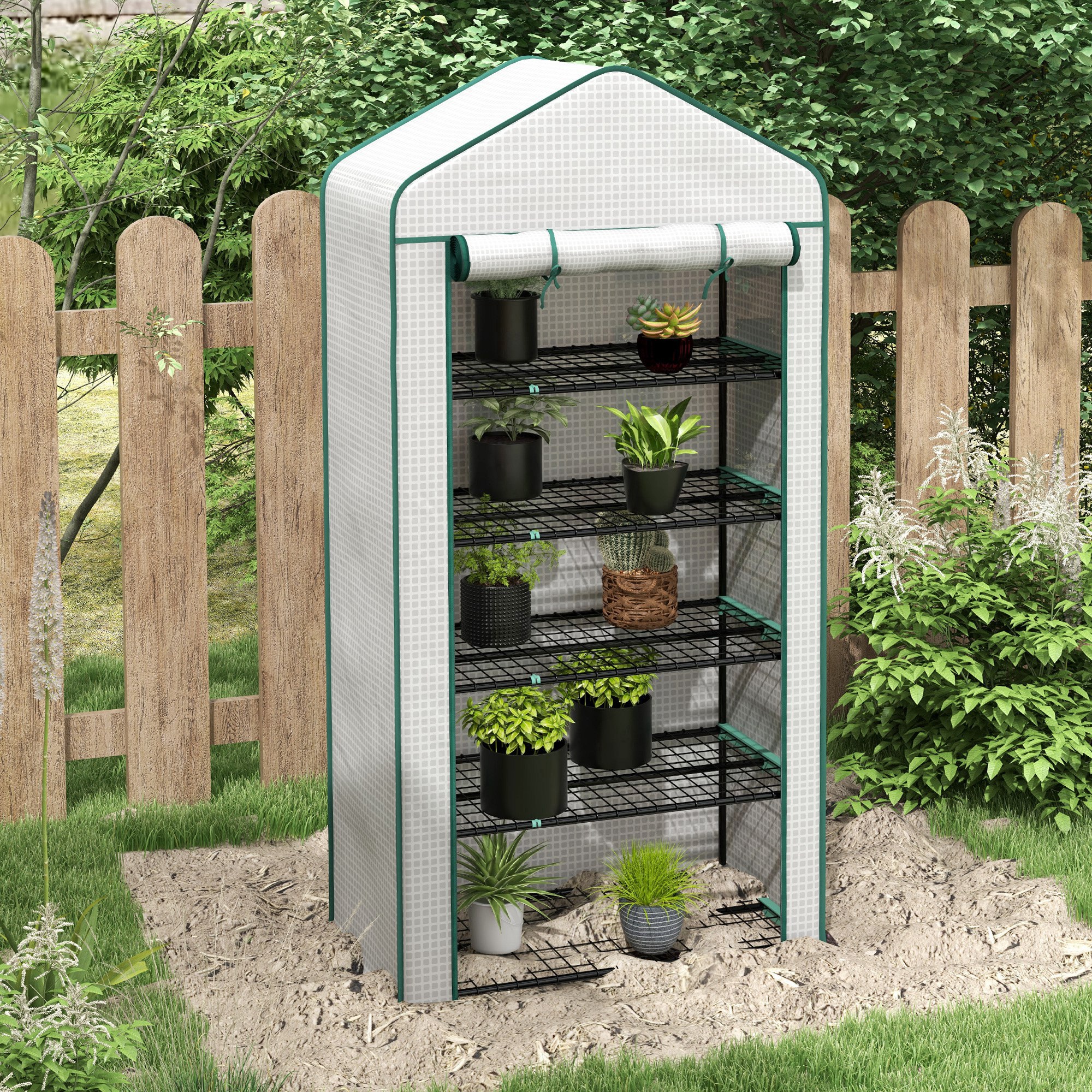 5 Tier Mini Greenhouse, Small Portable Greenhouse with PE Cover, Roll-Up Zippered Door, 76" x 35.4" x 19.3", White