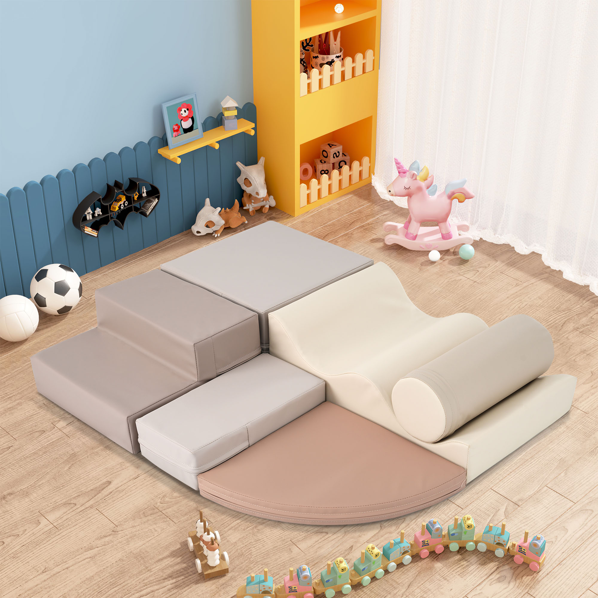 Juego de espuma suave para trepar y gatear 6 en 1 para niños, juego activo interior