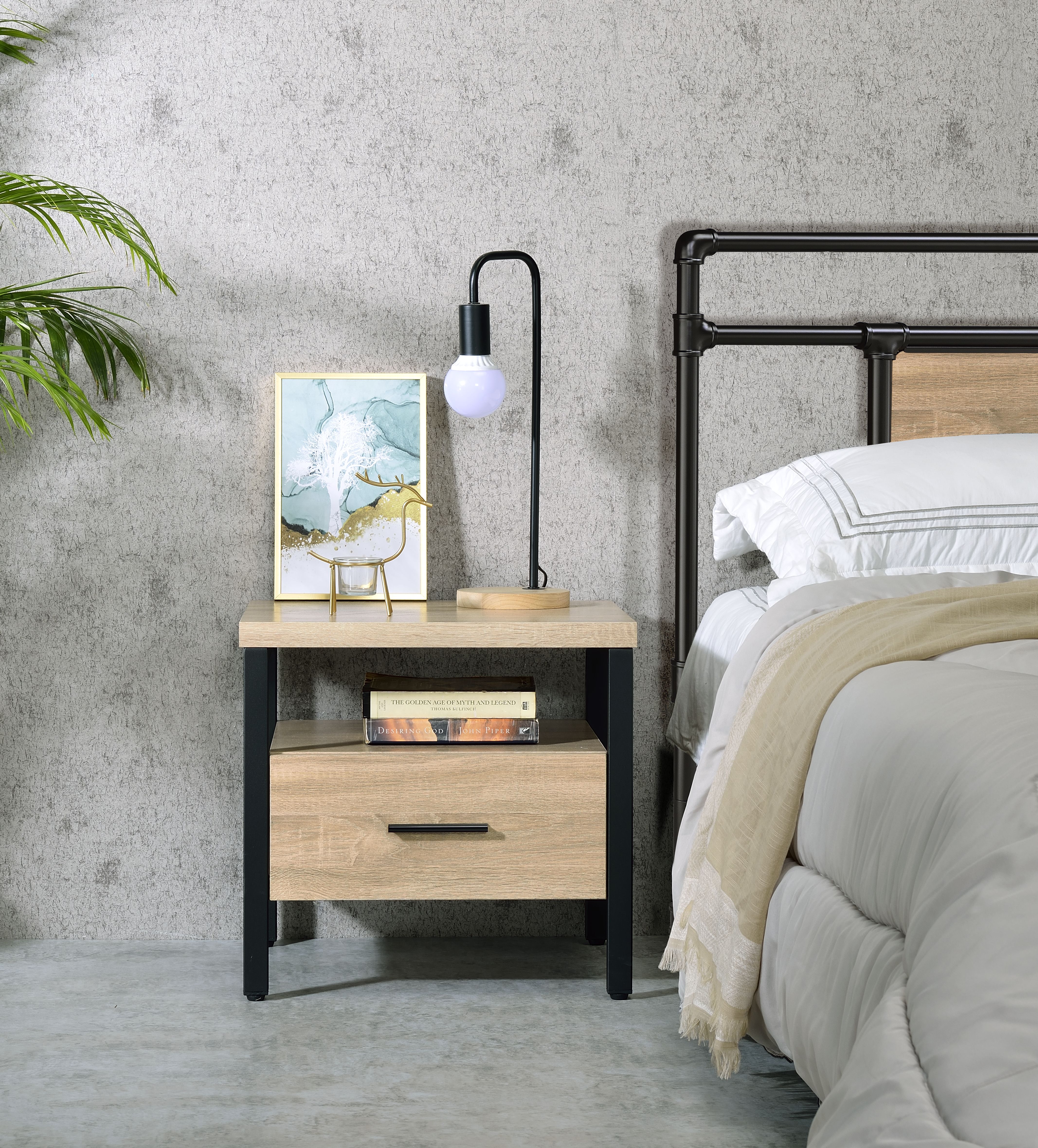 Yawan Oak & Black Finish Accent Table
