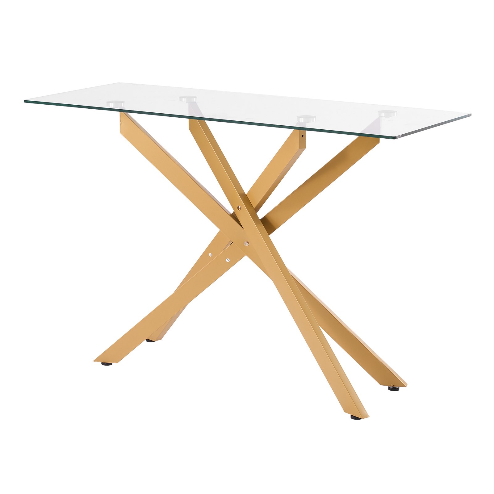 Mesa de centro de cristal rectangular moderna con tapa de vidrio templado y patas de hierro