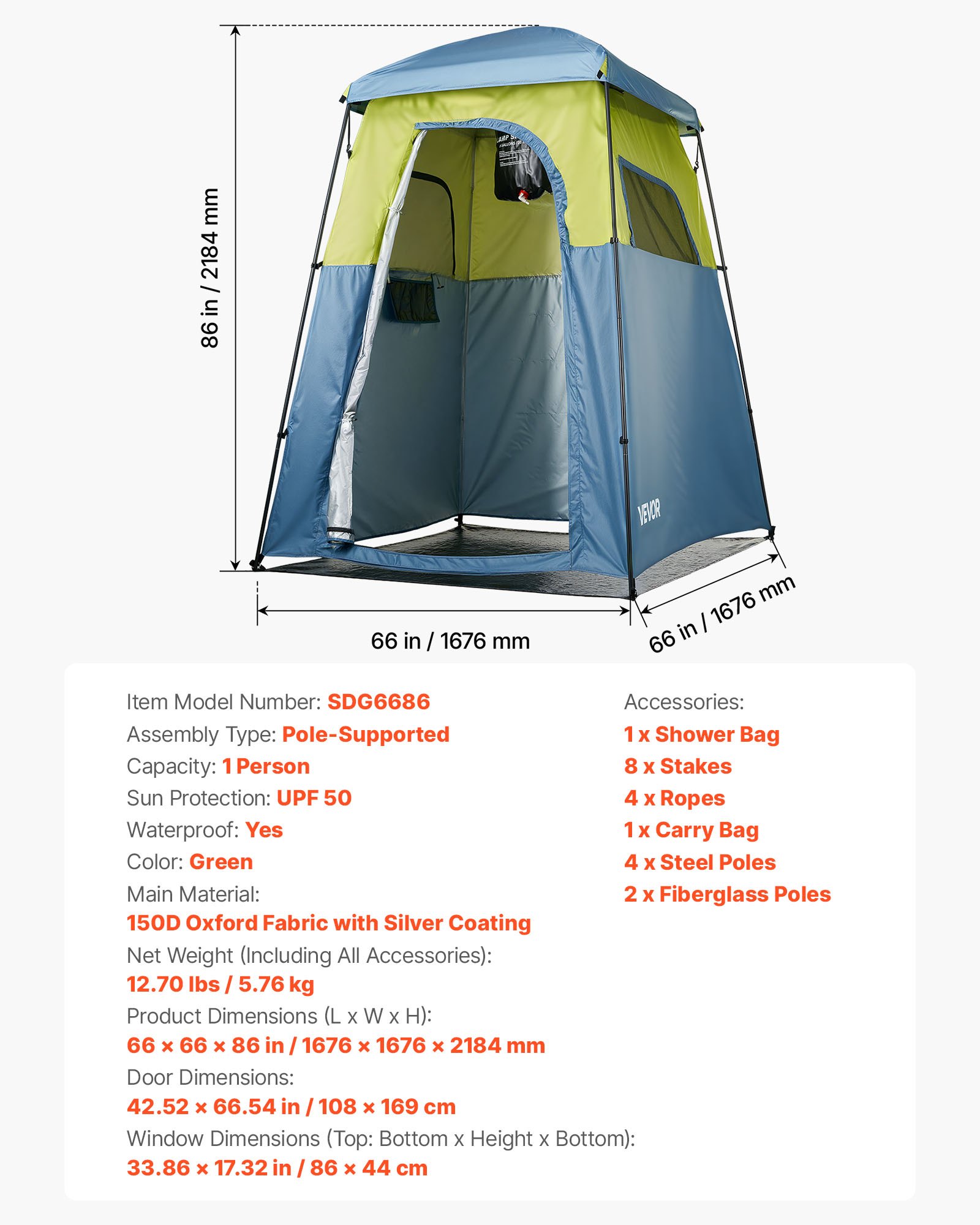 Tienda de ducha para camping, 1 habitación, portátil, con bolsa de ducha, tela Oxford 150D