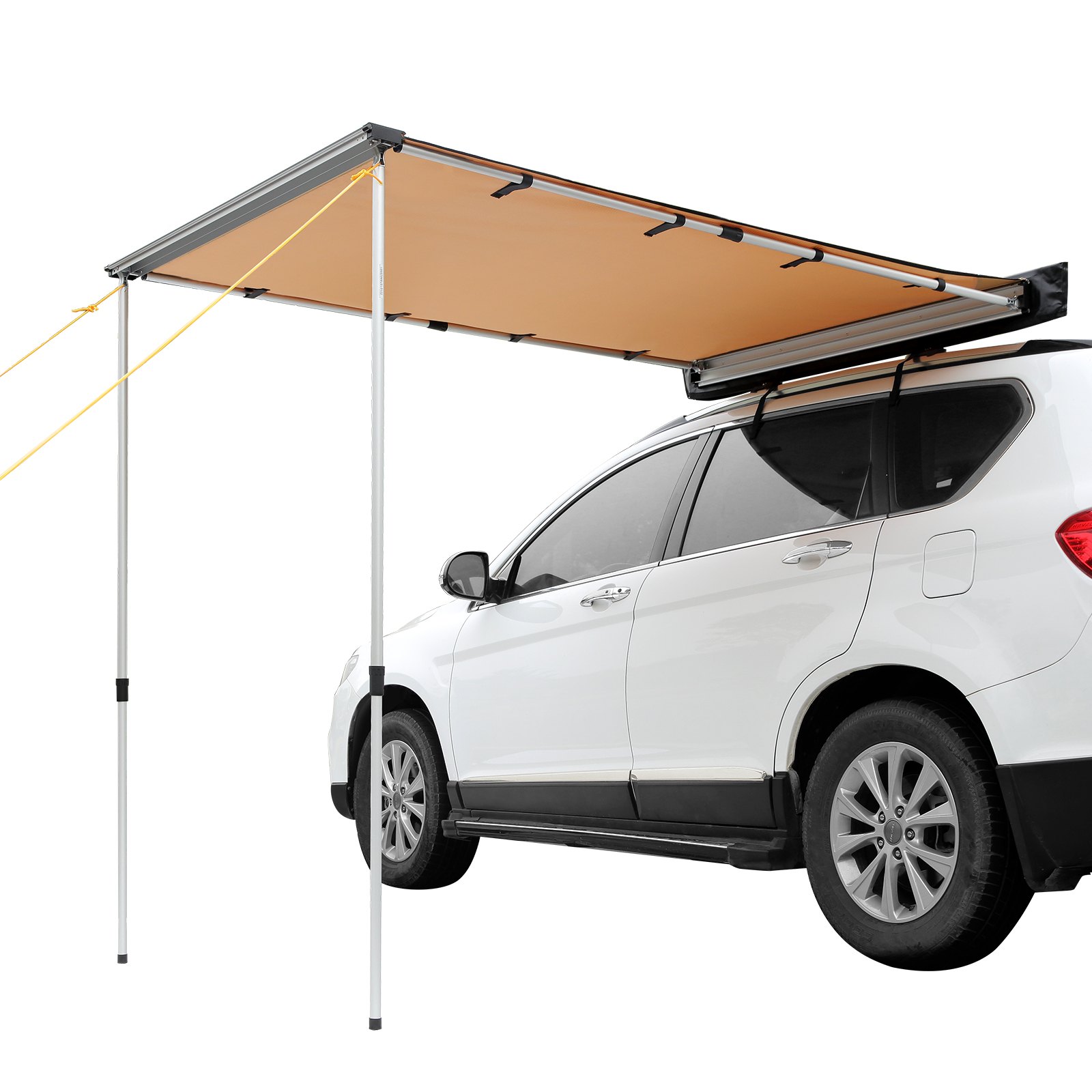 Car Side Awning, Large 6.6' X 8.2' Shade Coverage Vehicle Awning, PU3000mm UV50+ Retractable Car Awning With Waterproof Storage Bag, Height Adjustable, Suitable For Truck, SUV, Van, Campers