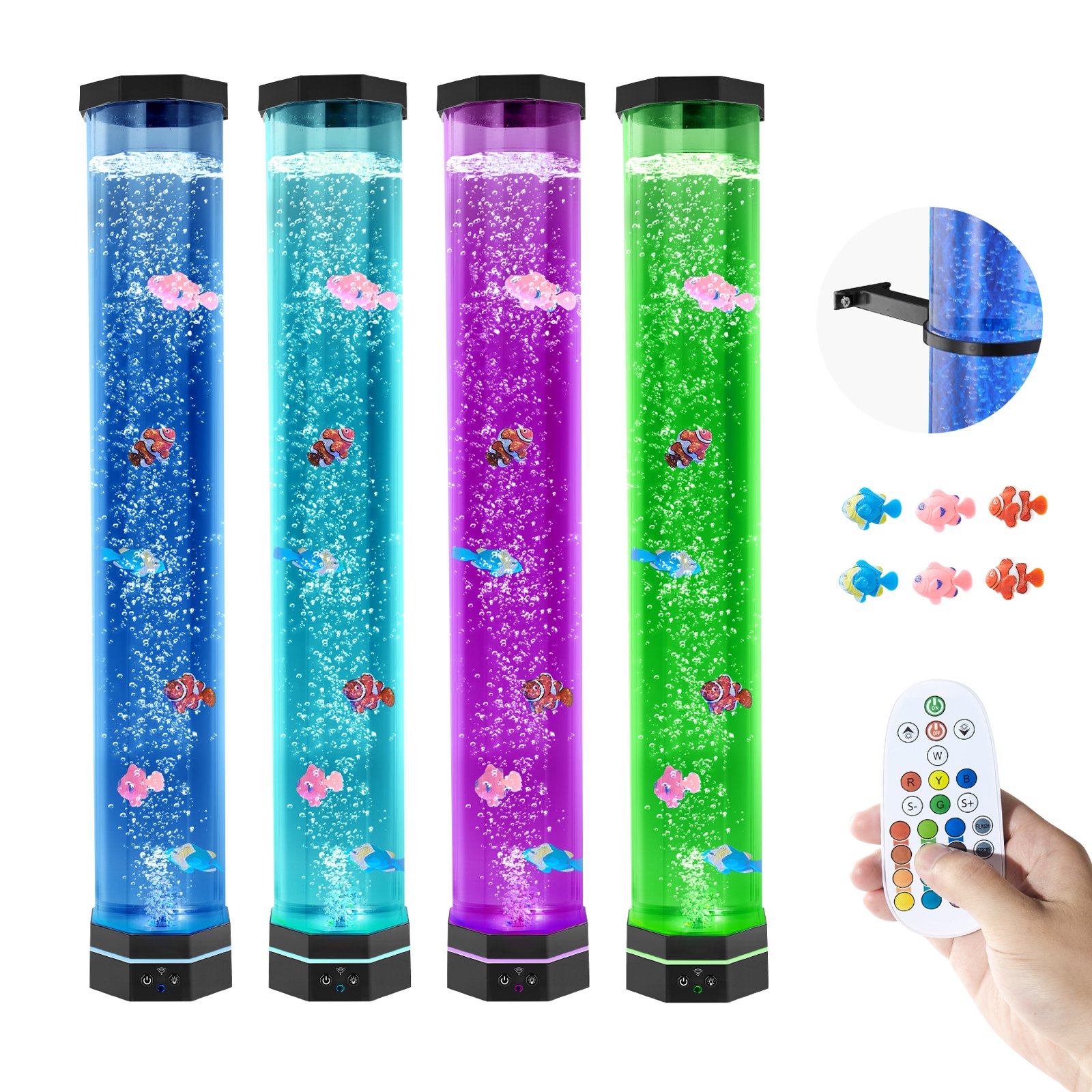 Lámpara de tubo de burbujas sensorial de 2.67 pies, con 6 peces y 16 colores, control remoto.