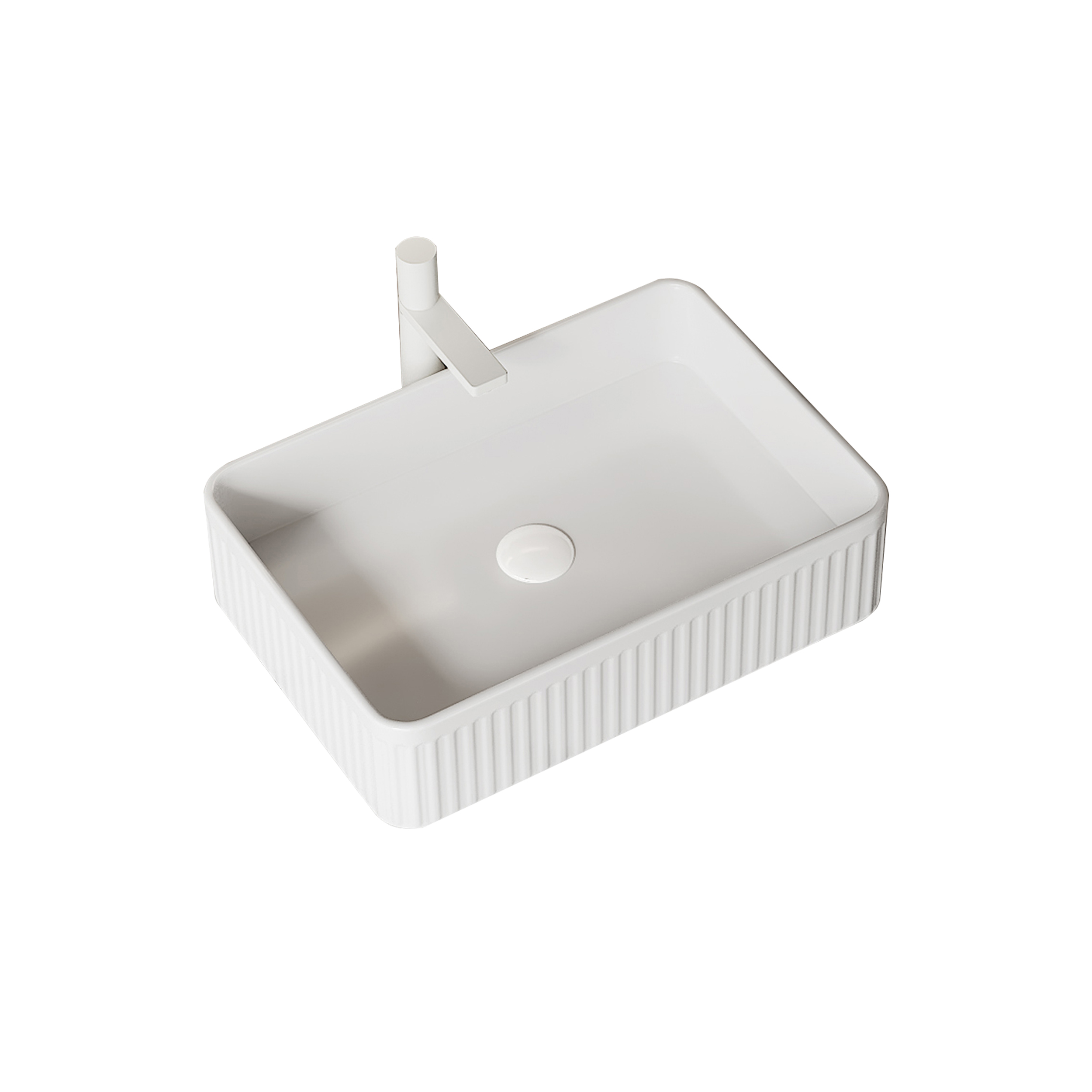 20 Bathroom Sink, Rectangular Striped Vessel Ceramic Basin Without Faucet, NO Cabinet, White