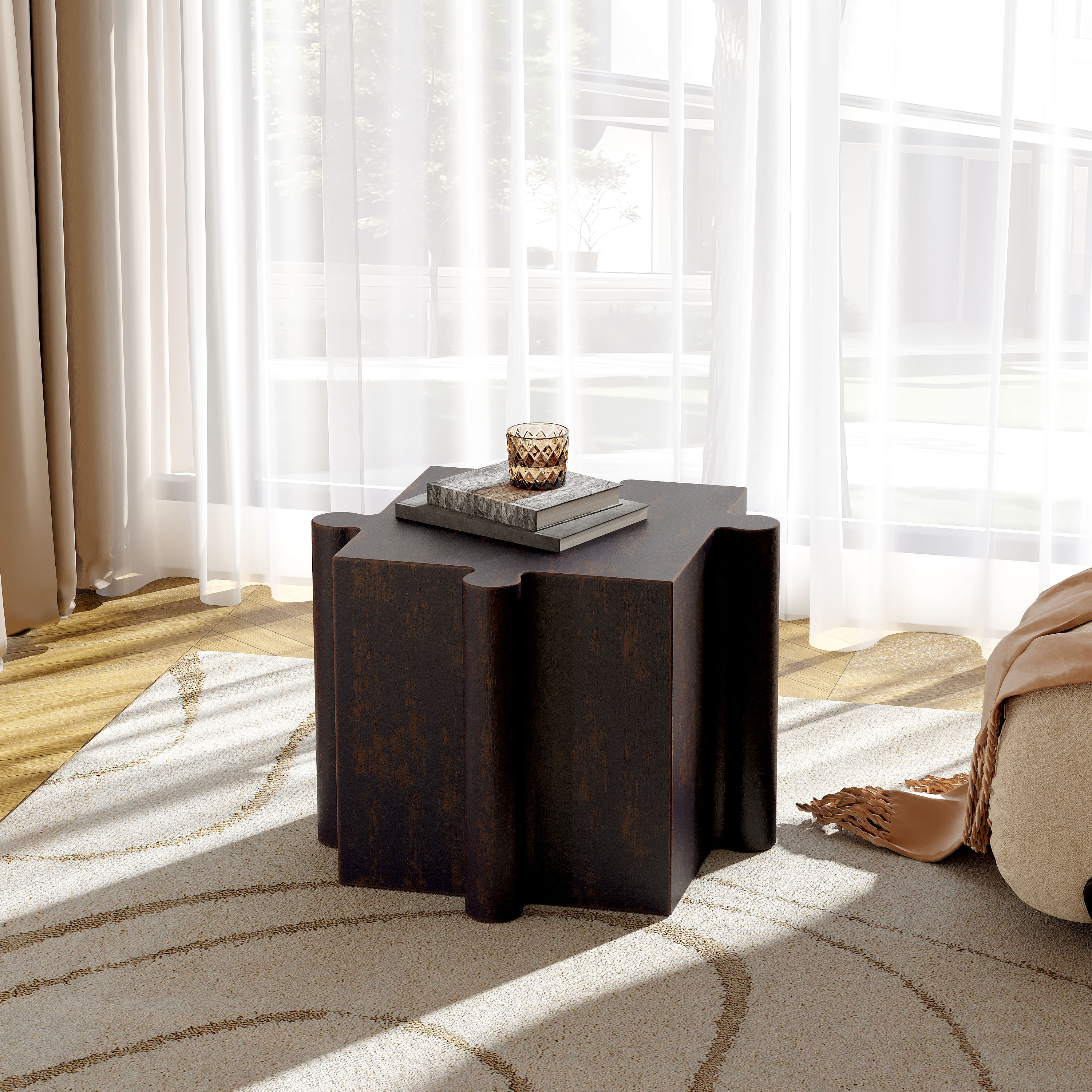 Mesa auxiliar modular de MGO estilo rompecabezas, interior y exterior, cobre antiguo