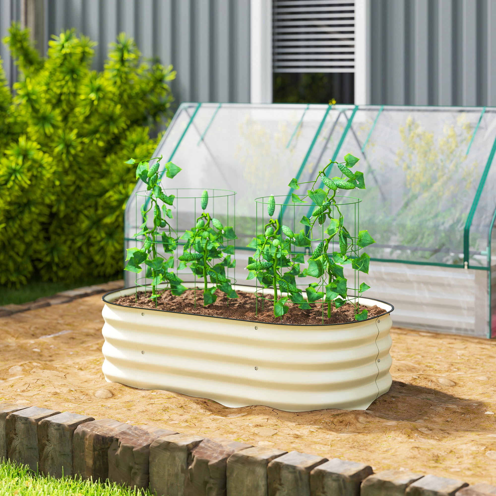 3.4 x 2 x 1 Galvanized Raised Garden Bed Kit, Metal Planter Box with Safety Edging, Cream