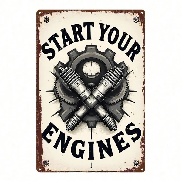 CIFbuy Placa de metal retro de 8x12 pulgadas, diseño clásico de engranaje y bujía