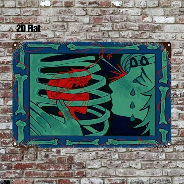 CIFbuy Arte de pared de metal vintage, calavera abstracta roja y azul, 8x12 pulgadas