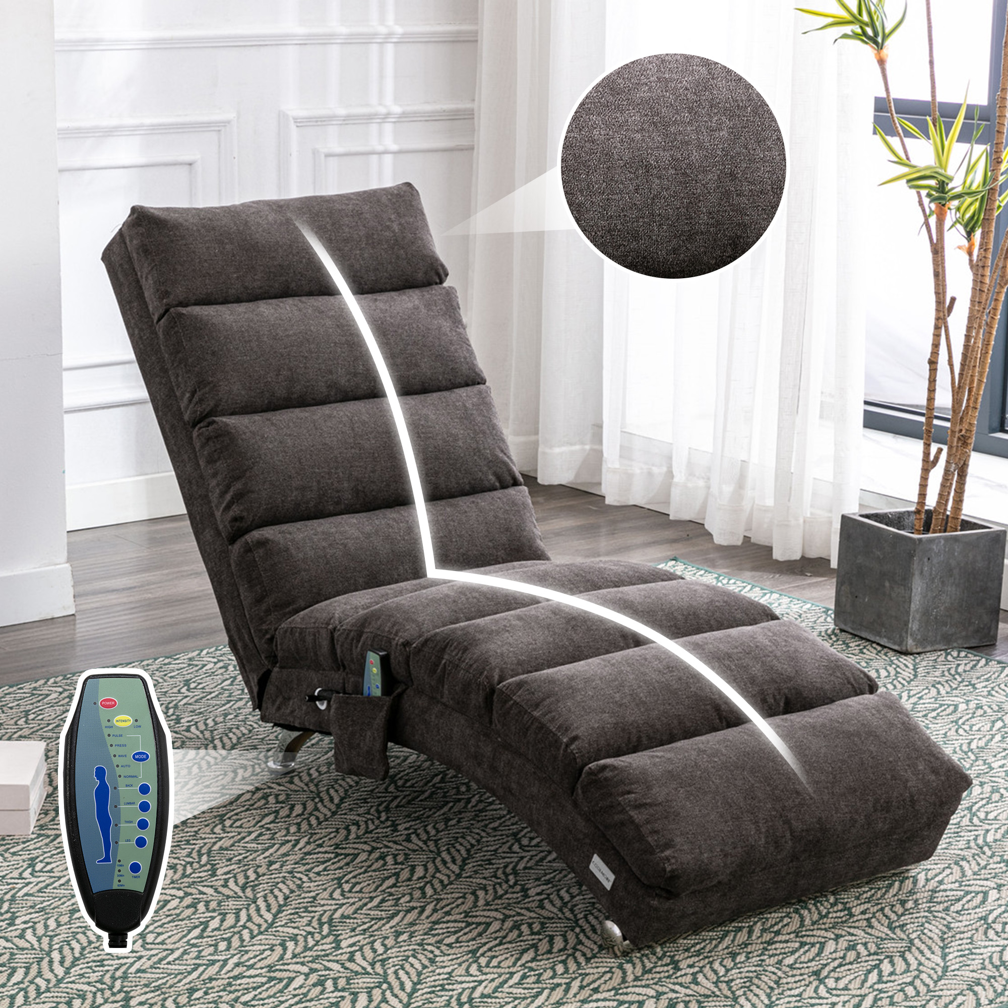 Sillón chaise lounge COOLMORE de lujo, tapizado, con vibración y respaldo fijo