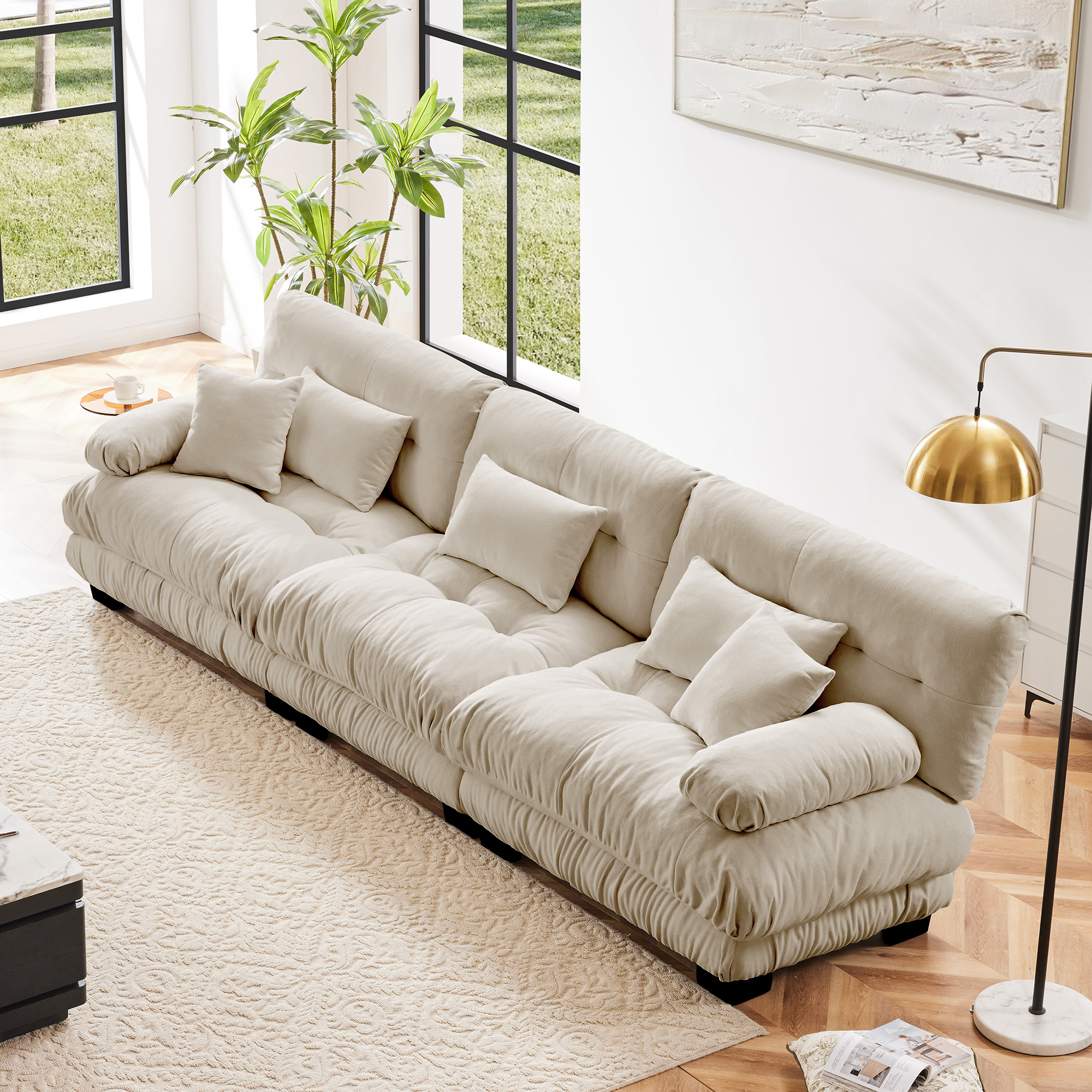 3-Seater Sectional Sofa Modular Deep Seat Sofa Couch , Chenille Sofa Soft Comfy Upholstered Furniture For Living Room, Apartment, Studio, Office,Chenille Light Coffee