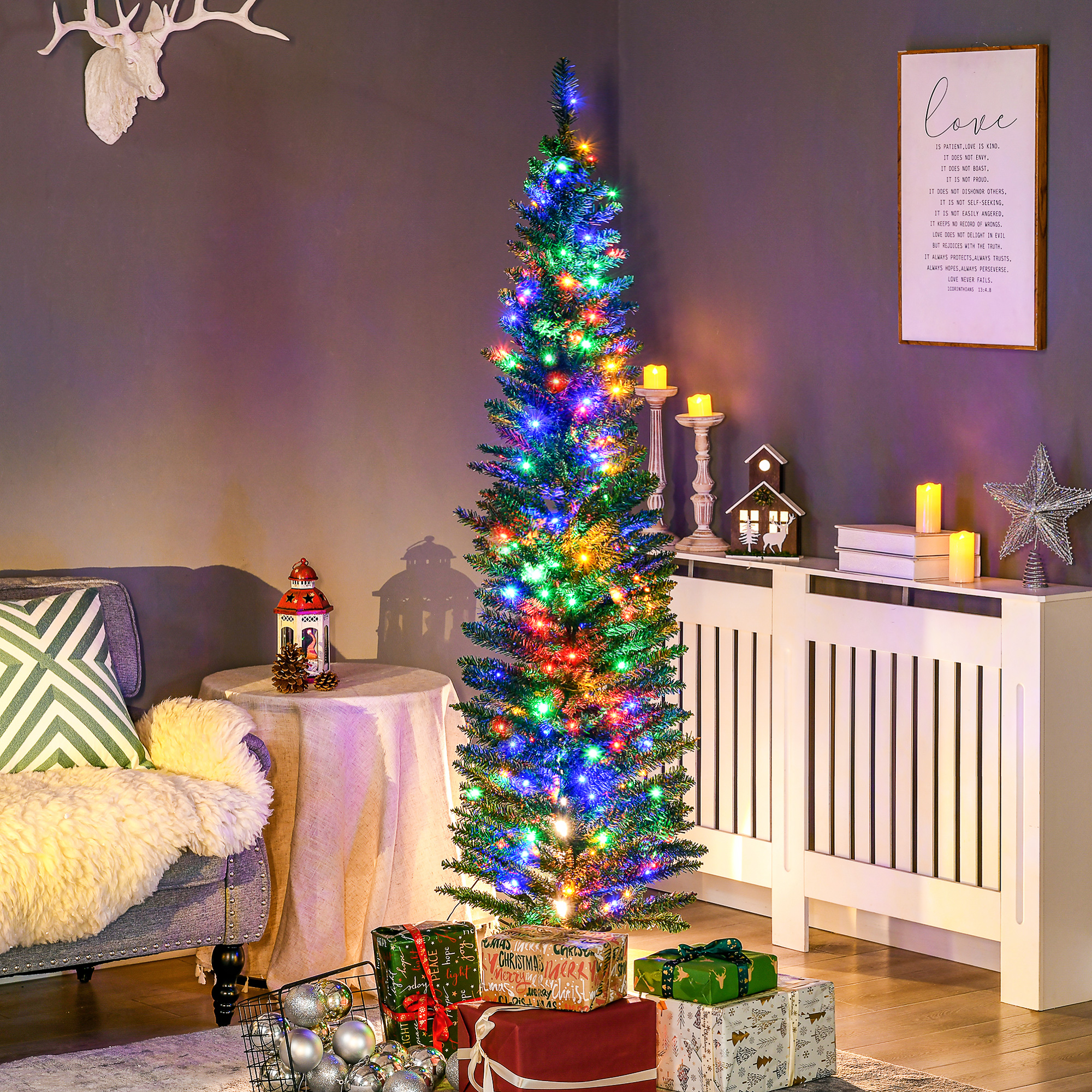 6' Artificial Pencil Christmas Trees Holiday Decoration with Colorful LED Lights