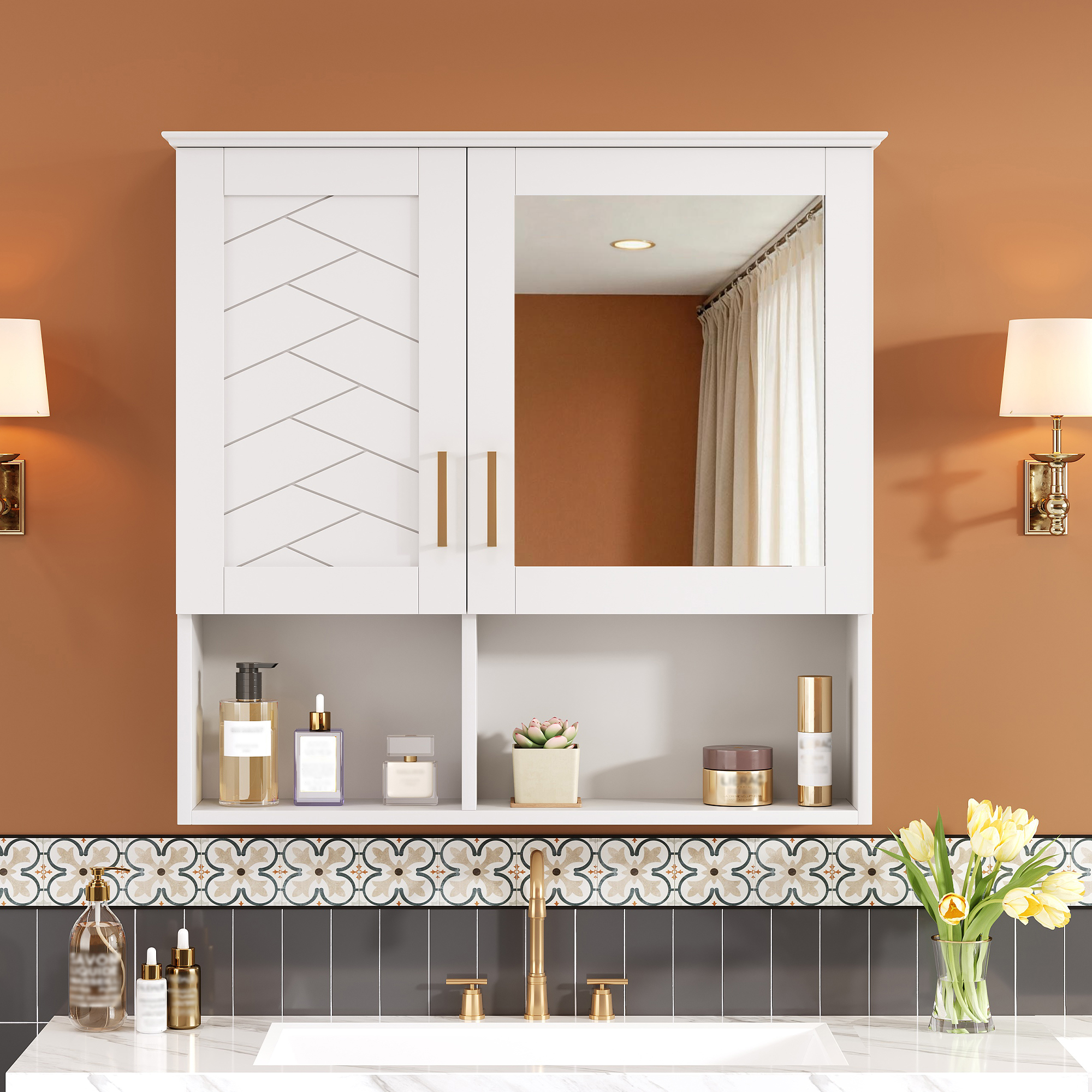2-in-1 Bathroom Mirror Cabinet, 30 Inch Wall Mounted Medicine Cabinet With Adjustable Shelves & Soft Close Doors, High-Define Mirror With Storage For Bathroom Vanity