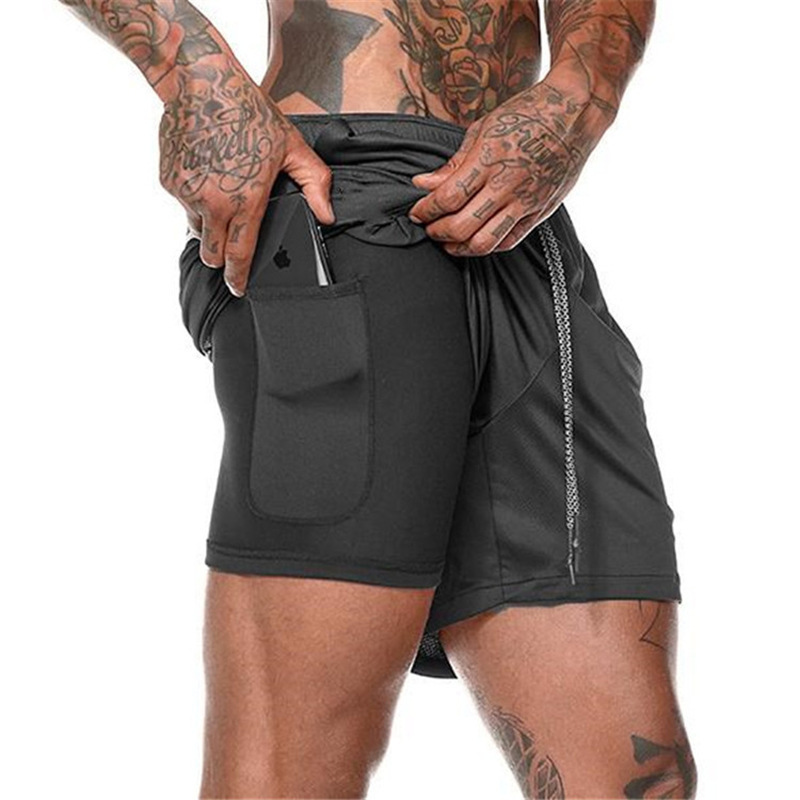 Shorts deportivos de hombre doble capa, secado rápido y transpirables