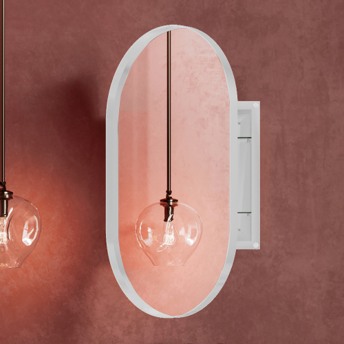 Armario de pared para baño empotrado ovalado, 20 x 34 pulgadas, con espejo y estantes