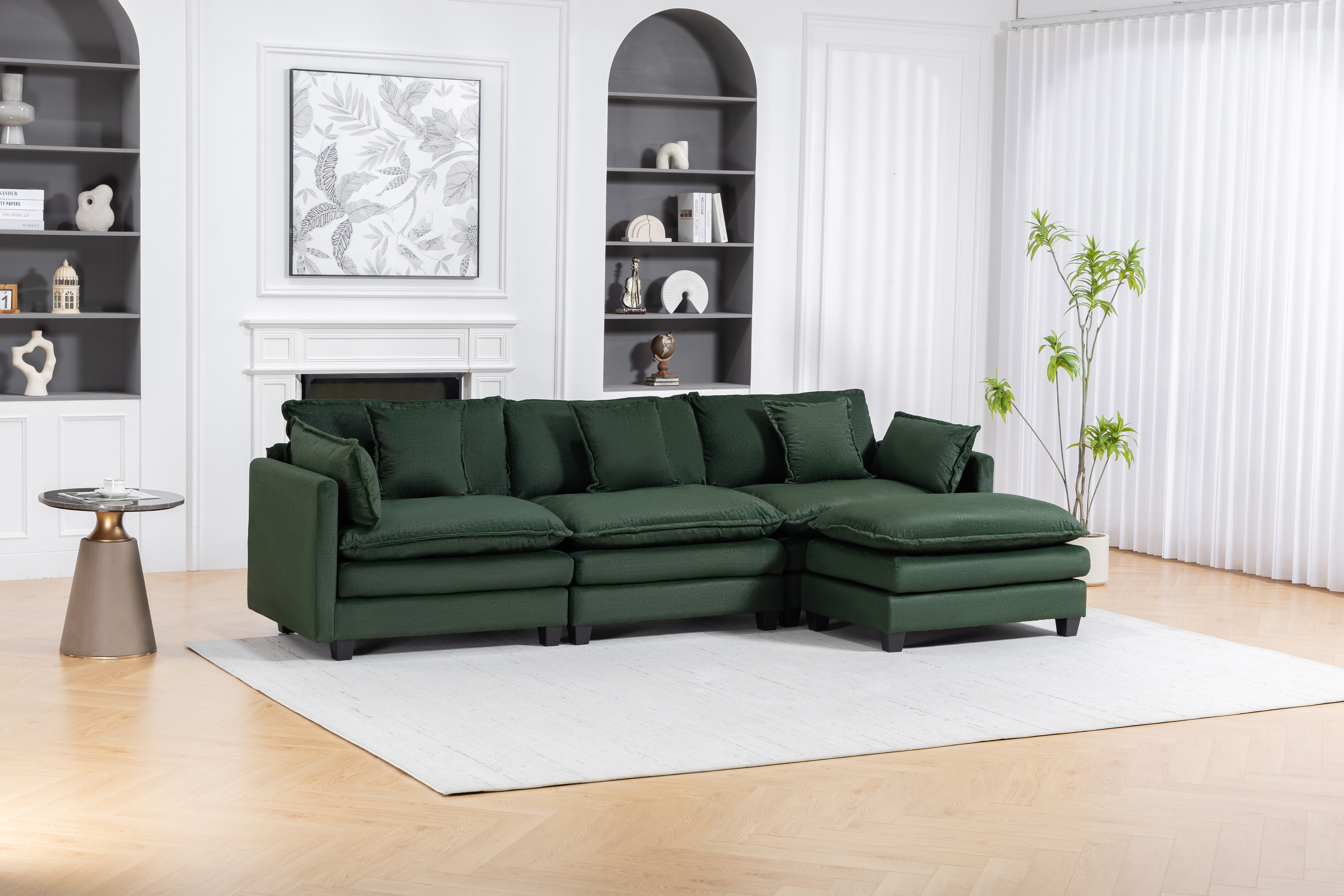 Modern 3seats With Ottoman 113.77 Sectional Sofa With Waist Pillows,3 Seat Upholstered Symmetrical Sofa Furniture,Sleeper Sofa Couch With Chaise Lounge For Living Room,Apartment,3 Color