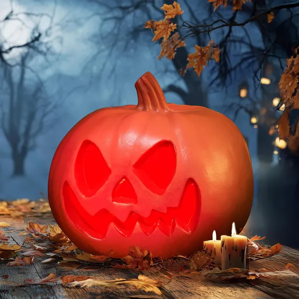 Light Up Plastic Pumpkins Outdoor Halloween Decorations Jack O Lantern Decor, Trick Or Treat Table Top Party Supplies Favors For Yard Lawn Garden Porch