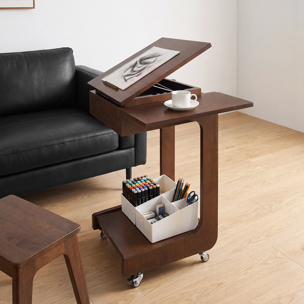 Mesa auxiliar de madera maciza en forma de C, con escritorio ajustable y plegable