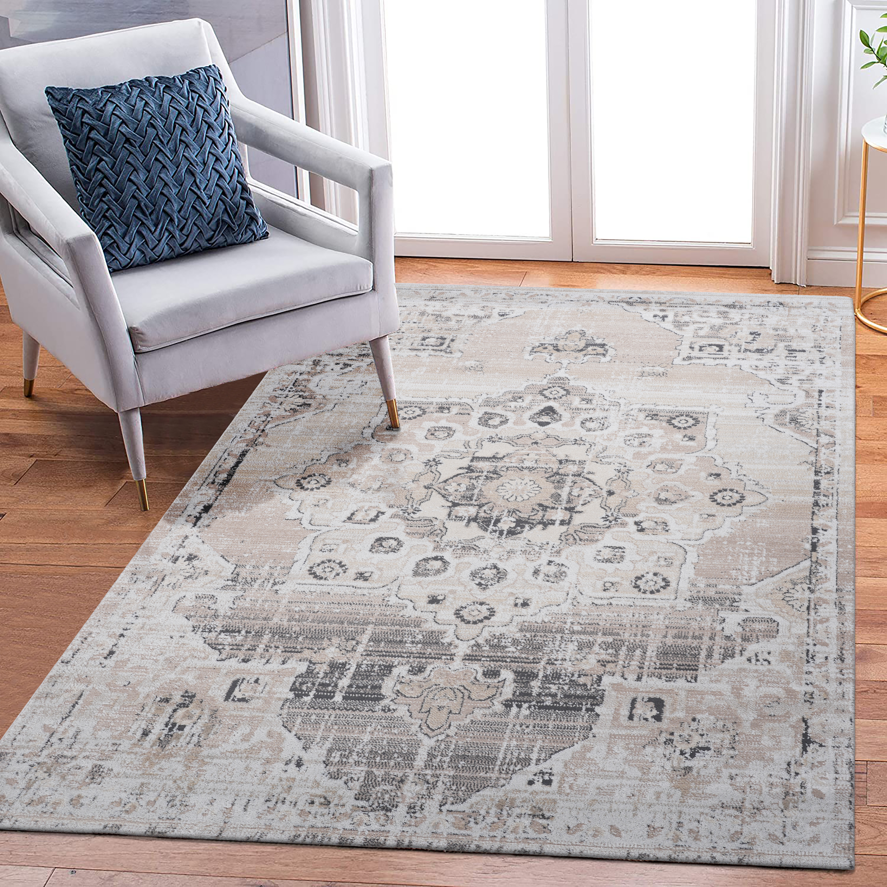 PAYAS C Ollection 8X10 Cream  Beige  Medallion Area Rug