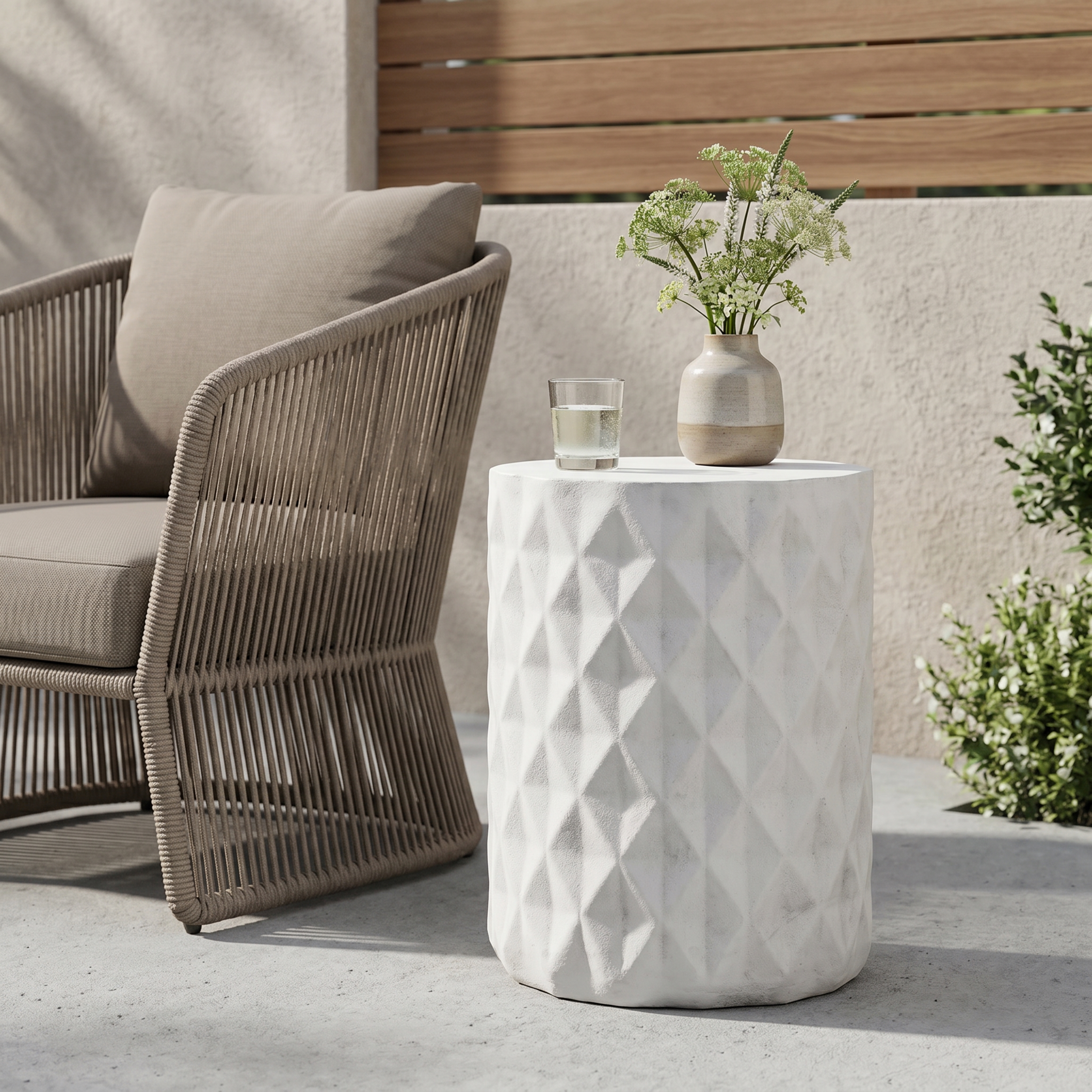 Mesa auxiliar de concreto ligero para exterior