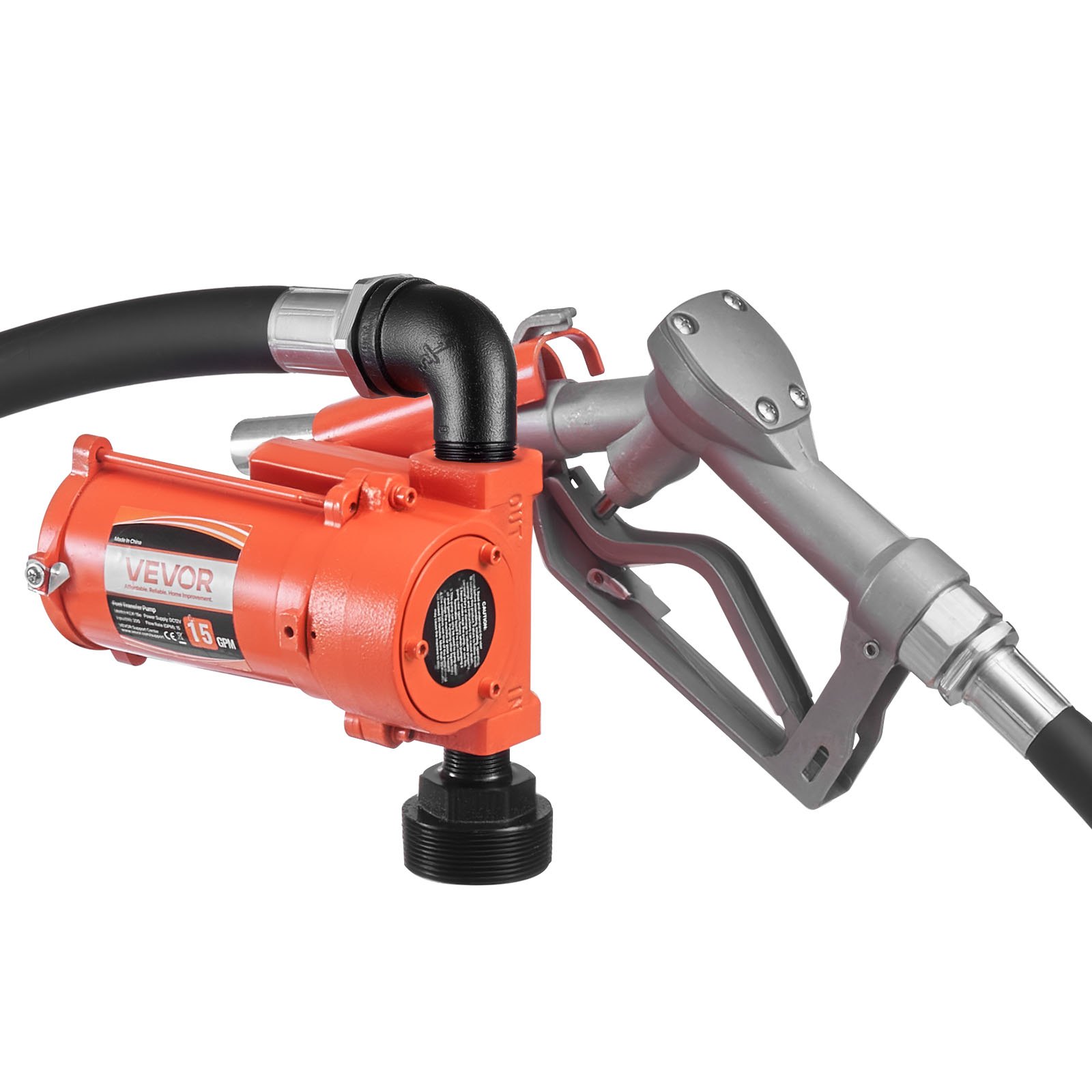 Fuel Transfer Pump, 12V DC 15 GPM, Cast Iron Diesel Transfer Pump Kit, With Manual Nozzle, Discharge Hose, Overheat Protection, Power Cable, Explosion-Proof, For Gasoline Diesel Kerosene & More