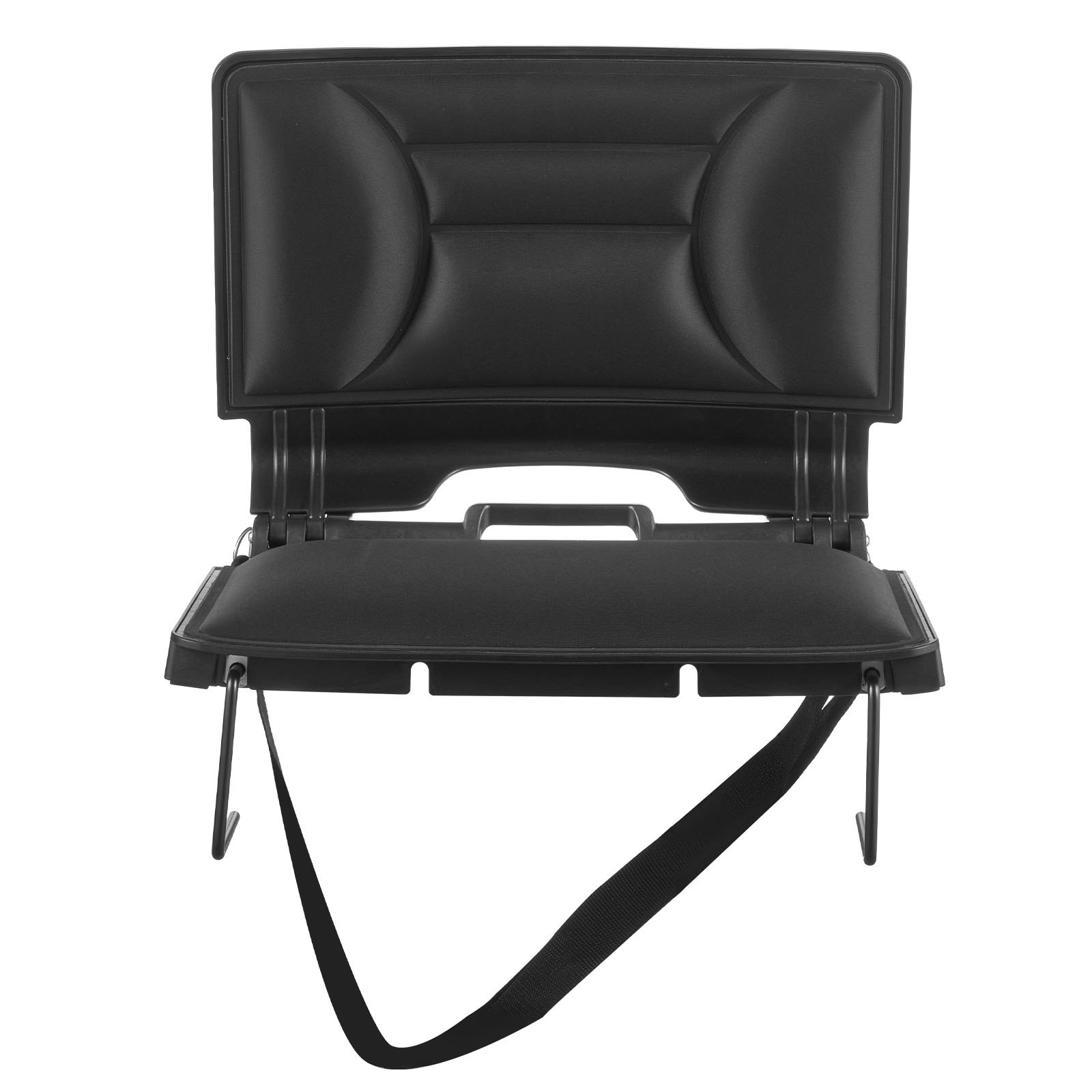 Asiento plegable para estadio con respaldo, cojín acolchado y portavasos.