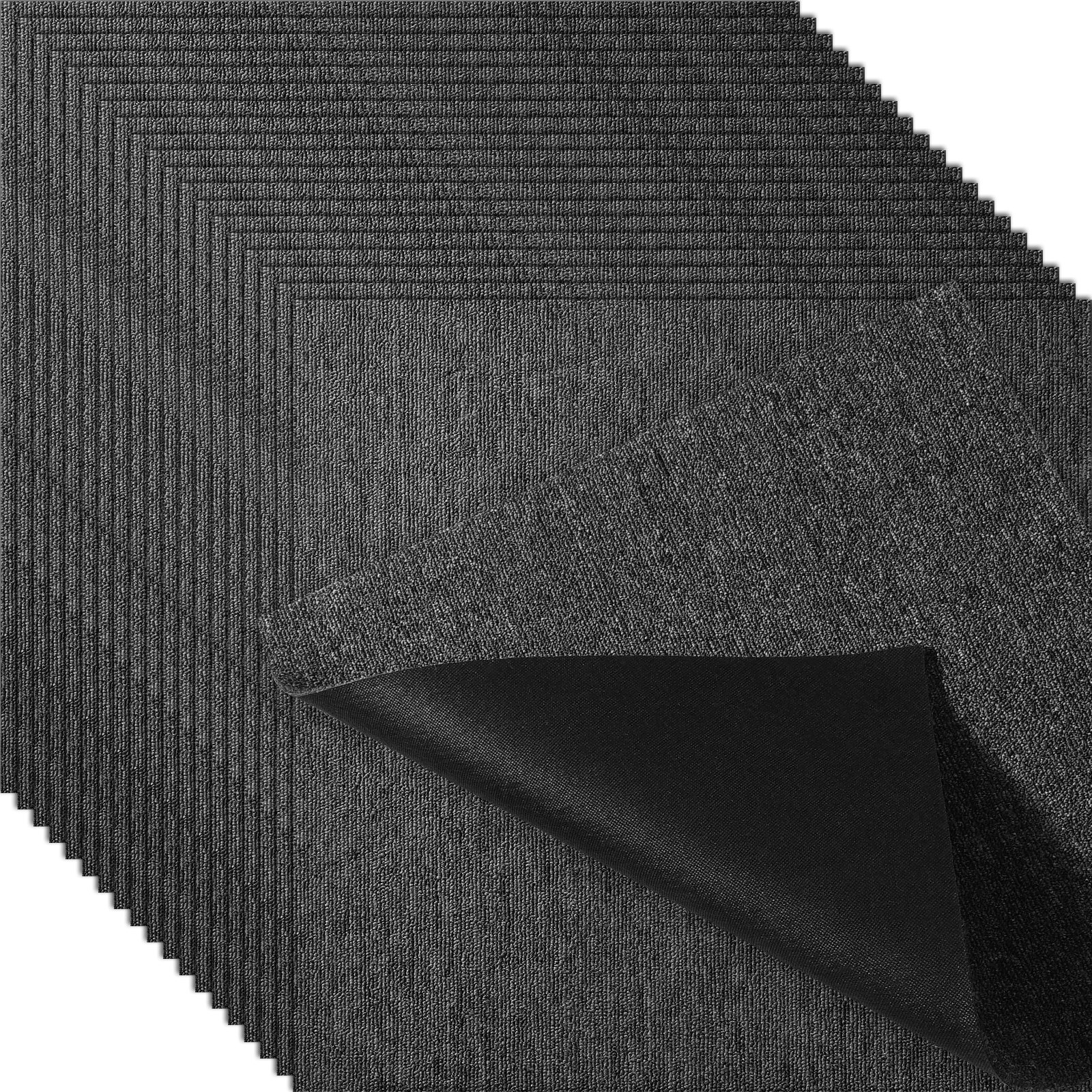 Baldosas de alfombra reutilizables, 20x20 pulgadas, con acolchado, 20 piezas, gris oscuro.