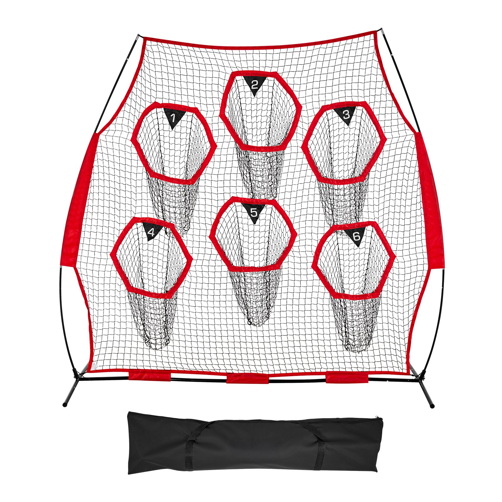 8 X 8 Ft Football Trainer Throwing Net, Training Throwing Target Practice Net With 6 Target Pockets, Knotless Net Includes Straps And Portable Carry Case, Improve QB Throwing Accuracy, Red